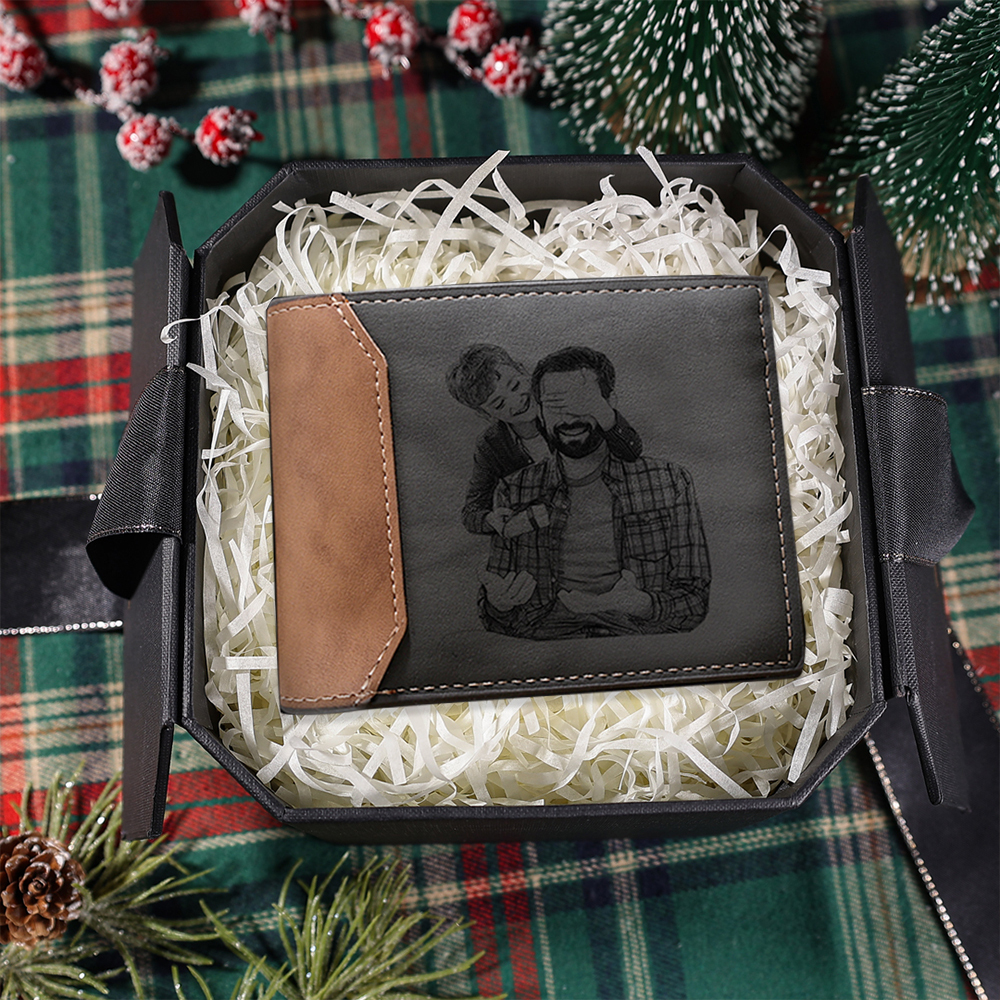 Personalised Leather Wallet Engraved Photo Short Wallet Christmas Gifts For Men