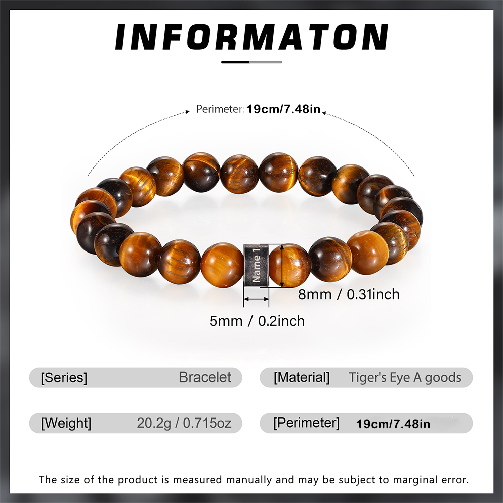 1 Name-Personalised Men Tiger's Eye A Goods Bracelet Engraved With Names, Custom Special Men Name Bracelet