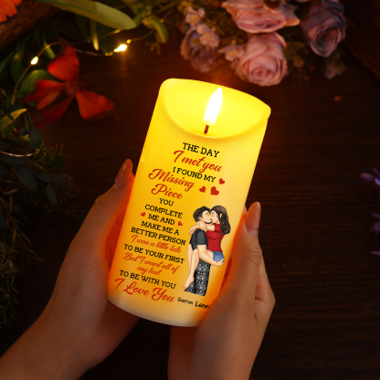 Personalised LED Candle with Custom 2 Names - The Day I Met You I Found My Missing Piece Gift for Her Gift for Couple | Jessemade
