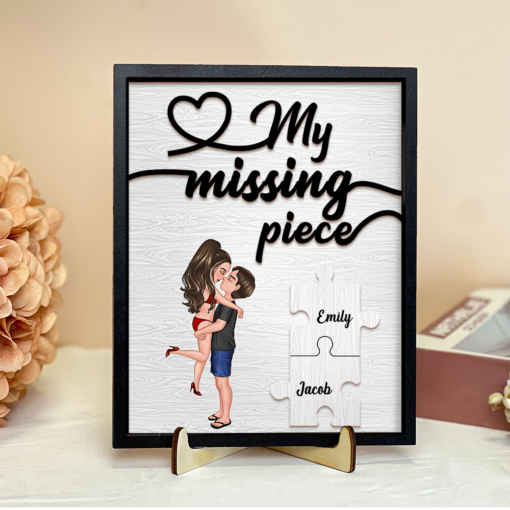 Personalised Wooden Ornament with Custom 2 Names - "My Missing Piece" - Valentine's Day Gifts for Him | Jessemade