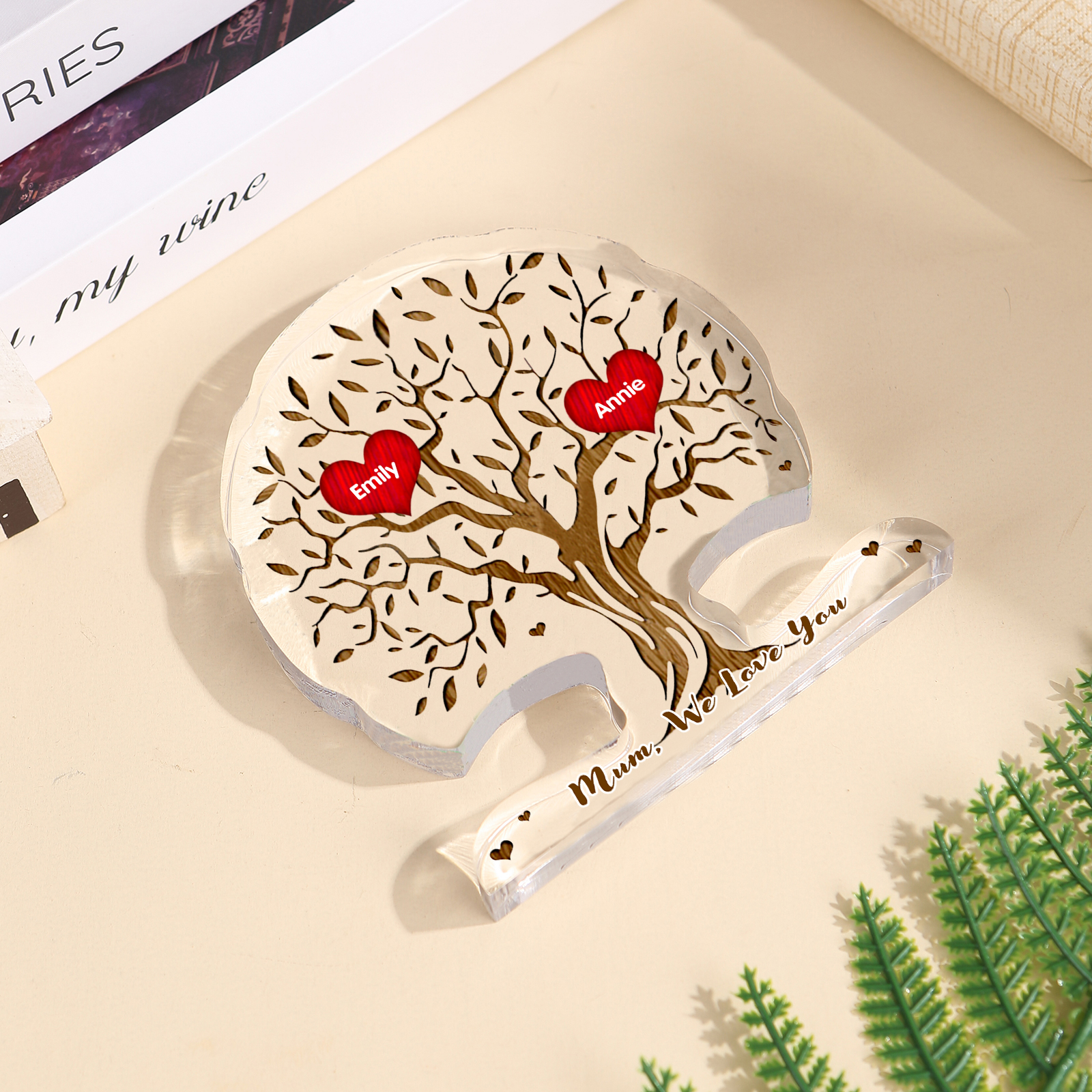 Personalised Heart Family Tree Ornament – Custom 2 Names & 1 Text – 3 Styles Available - Unique Mother's Day Gift for Her | Jessemade
