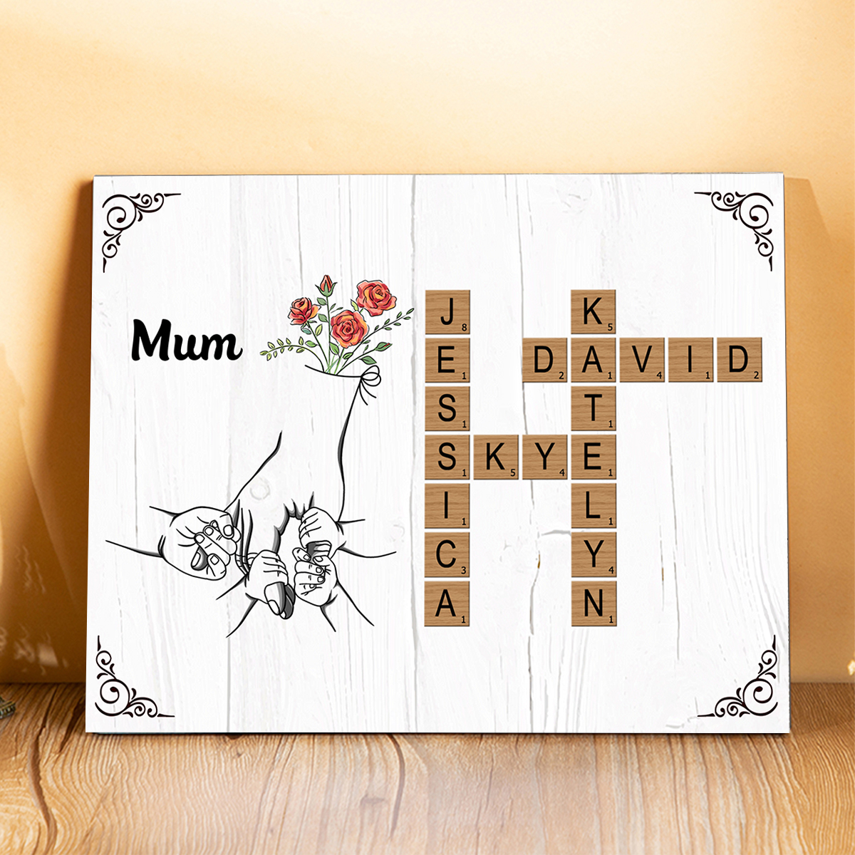 Personalised Wooden Ornament – Custom 2 Names & 2 Texts – Family Tree