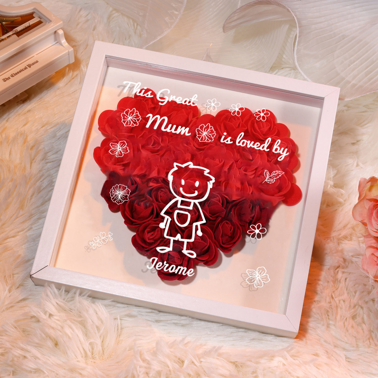 Personalised 3D Floral Shadow Box – Custom 1 Kids&Pet Name –“This Great Mum Is Loved By'- Gift for Mum, Nan & Loved Ones| Jessemade