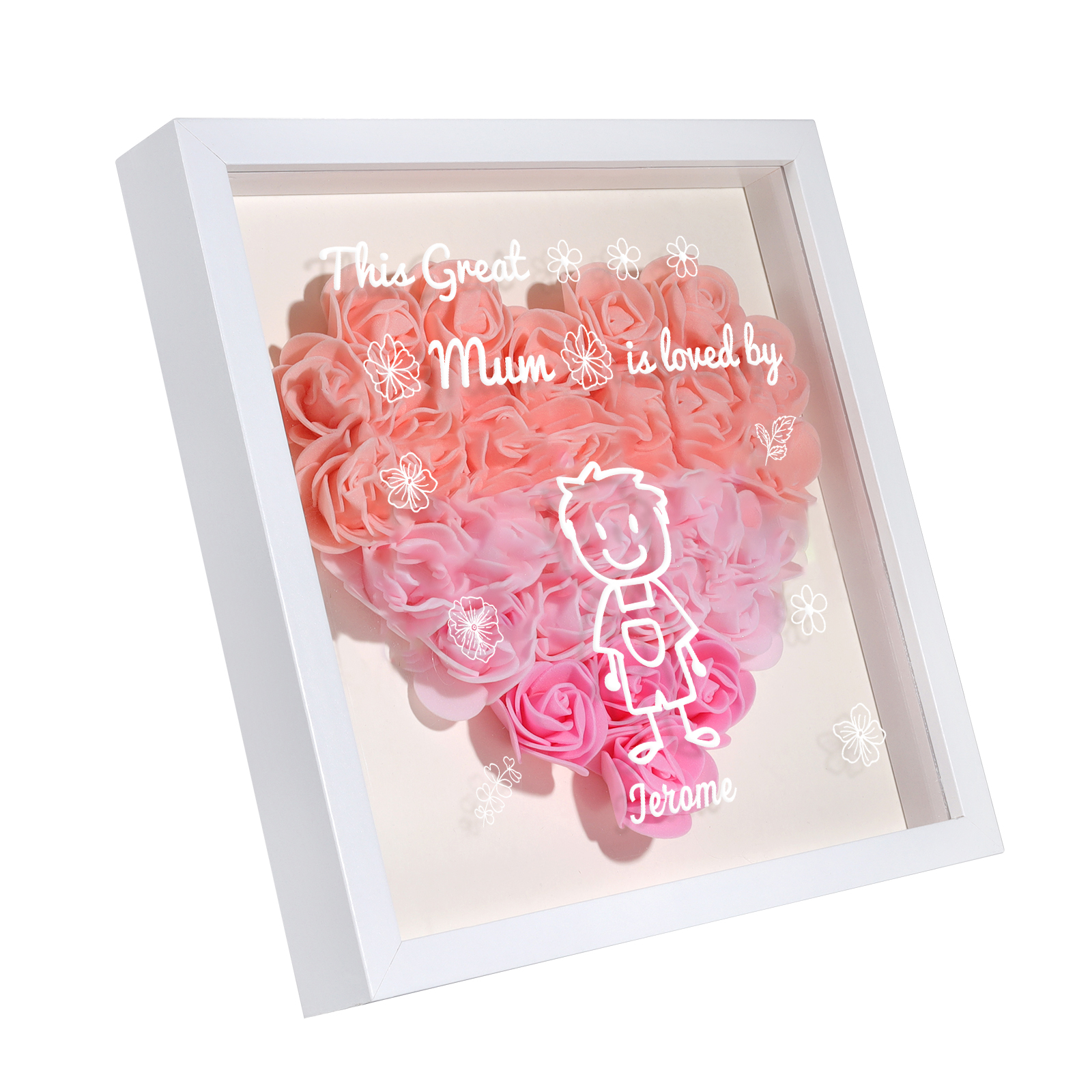 Personalised 3D Floral Shadow Box – Custom 1 Kids&Pet Name –“This Great Mum Is Loved By'- Gift for Mum, Nan & Loved Ones| Jessemade