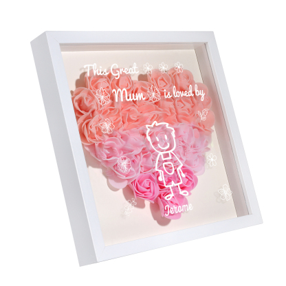 Personalised 3D Floral Shadow Box – Custom 1 Kids&Pet Name –“This Great Mum Is Loved By'- Gift for Mum, Nan & Loved Ones| Jessemade