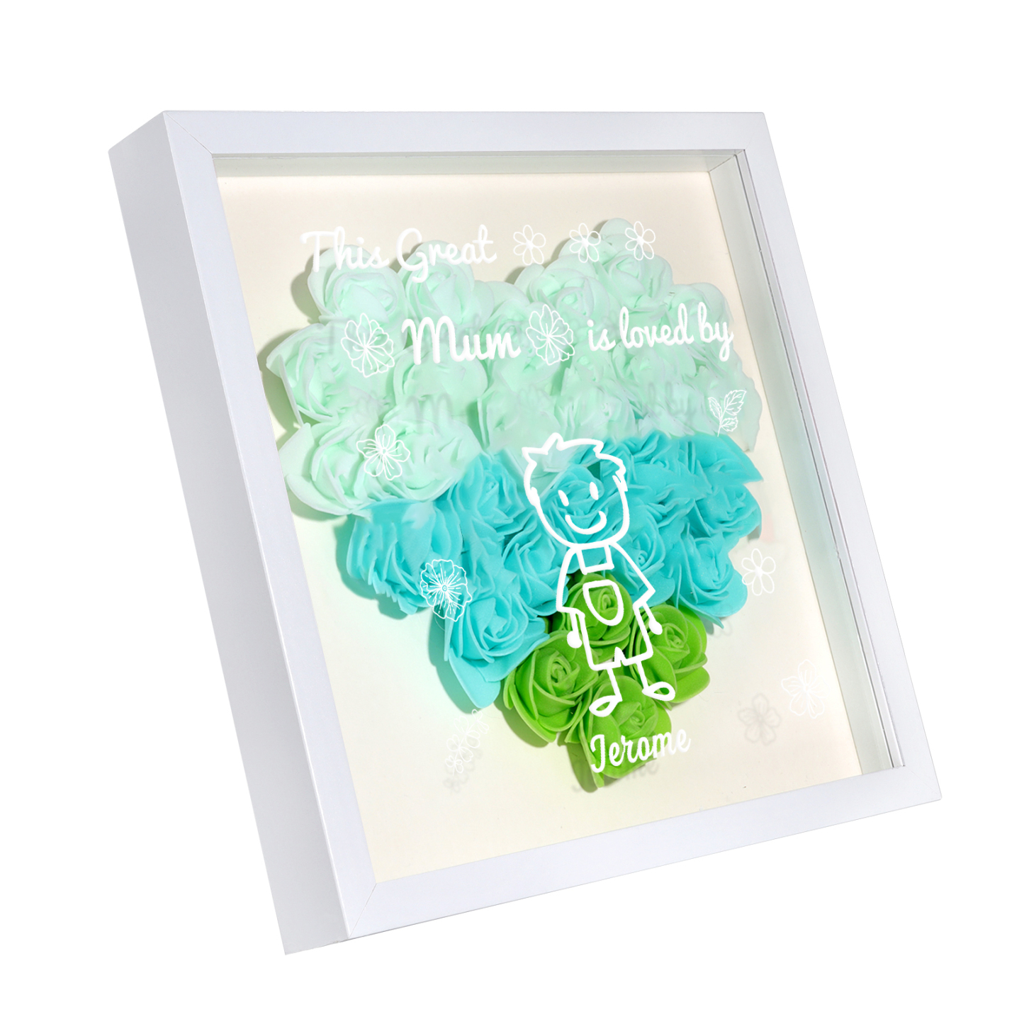 Personalised 3D Floral Shadow Box – Custom 1 Kids&Pet Name –“This Great Mum Is Loved By'- Gift for Mum, Nan & Loved Ones| Jessemade