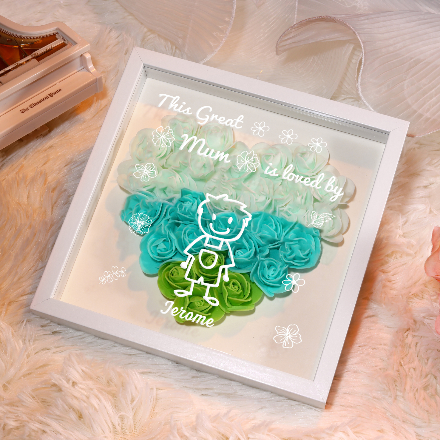 Personalised 3D Floral Shadow Box – Custom 1 Kids&Pet Name –“This Great Mum Is Loved By'- Gift for Mum, Nan & Loved Ones| Jessemade