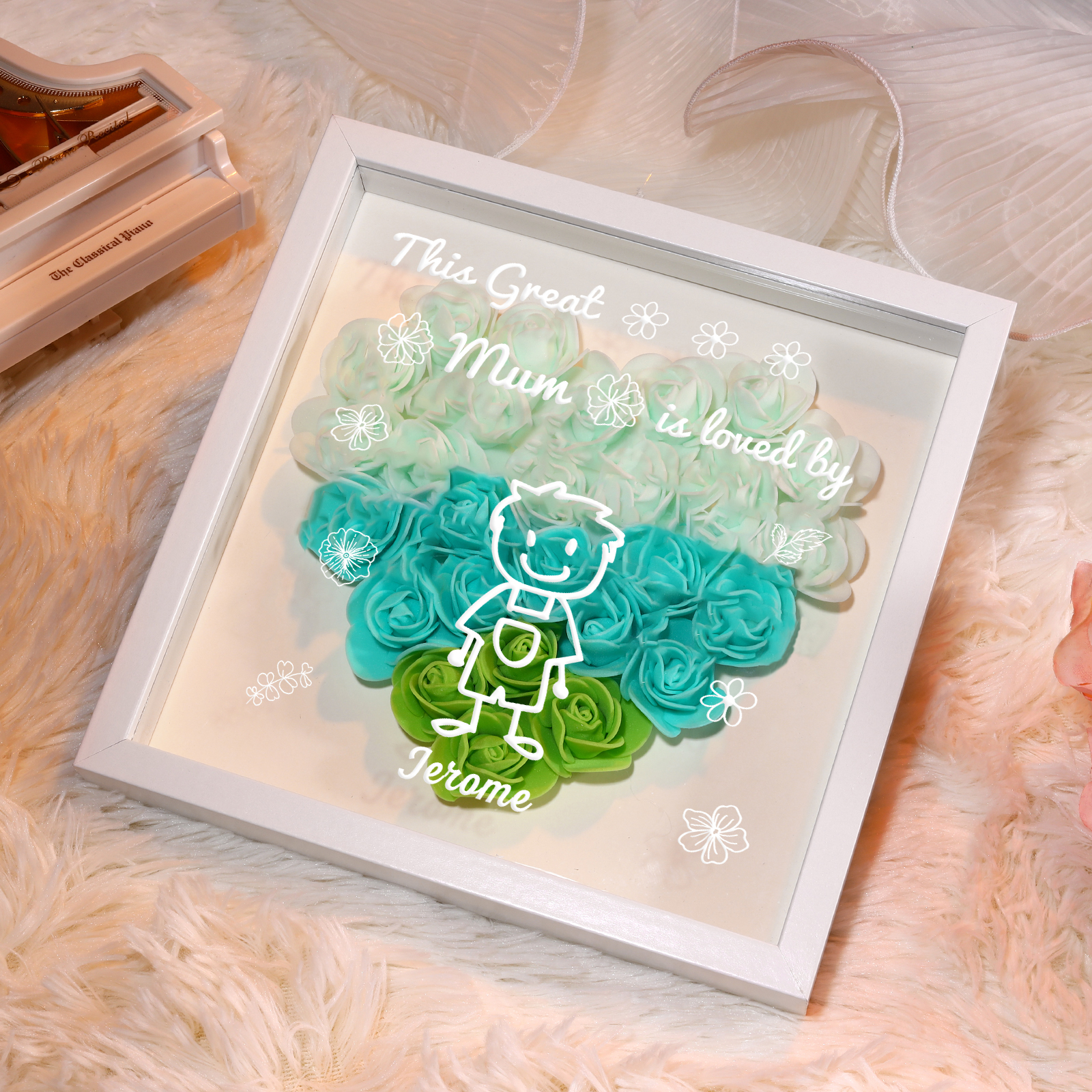 Personalised 3D Floral Shadow Box – Custom 1 Kids&Pet Name –“This Great Mum Is Loved By'- Gift for Mum, Nan & Loved Ones| Jessemade