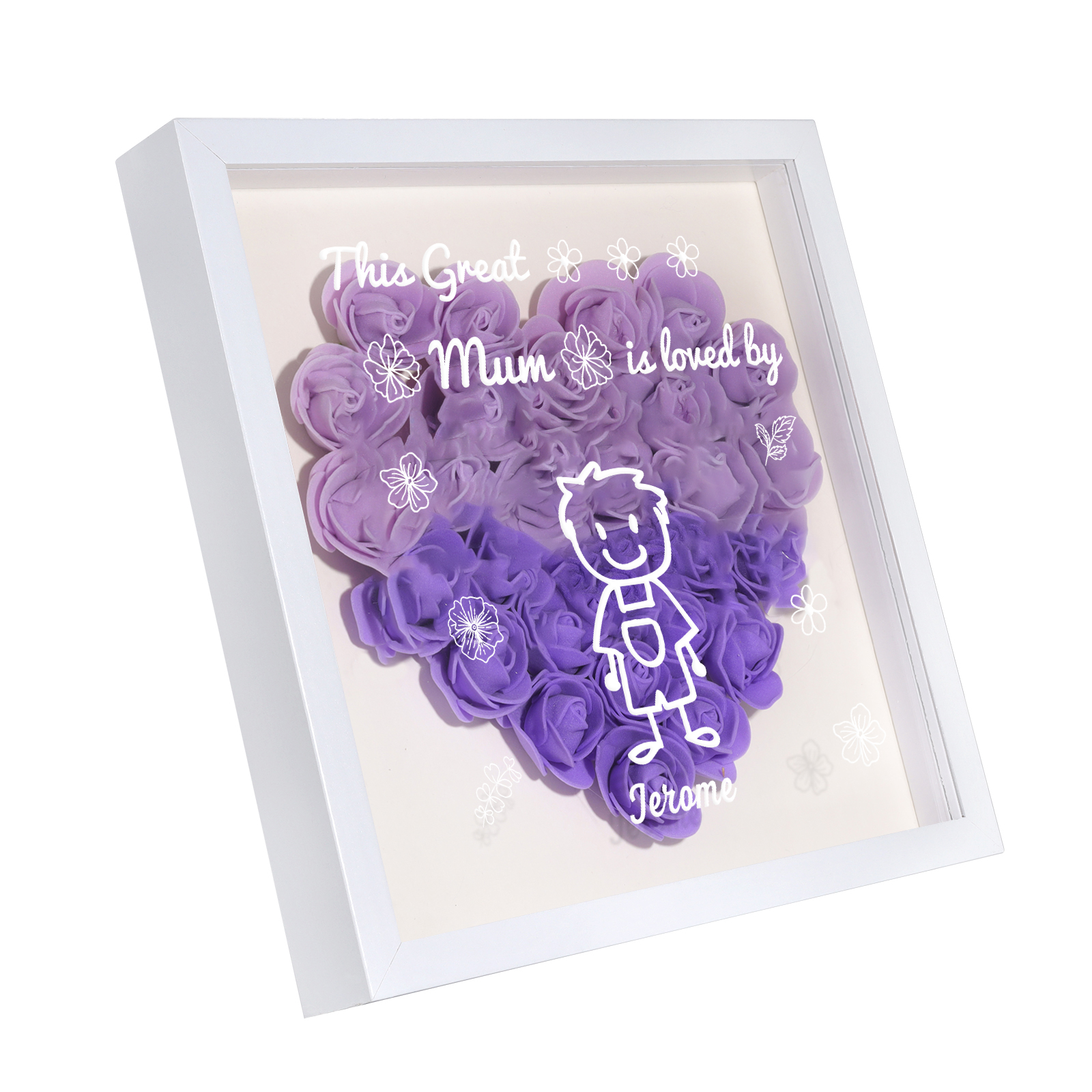 Personalised 3D Floral Shadow Box – Custom 1 Kids&Pet Name –“This Great Mum Is Loved By'- Gift for Mum, Nan & Loved Ones| Jessemade