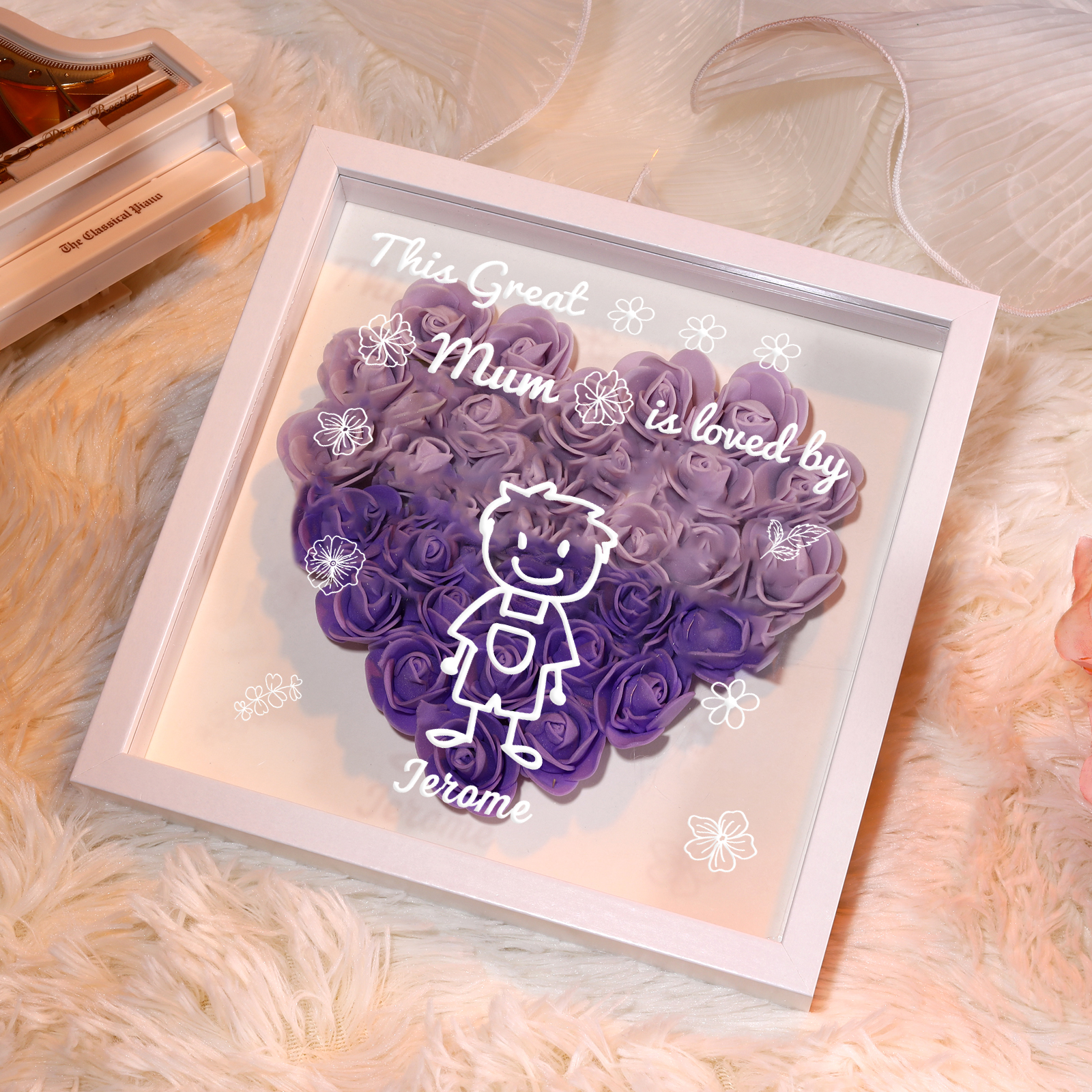 Personalised 3D Floral Shadow Box – Custom 1 Kids&Pet Name –“This Great Mum Is Loved By'- Gift for Mum, Nan & Loved Ones| Jessemade