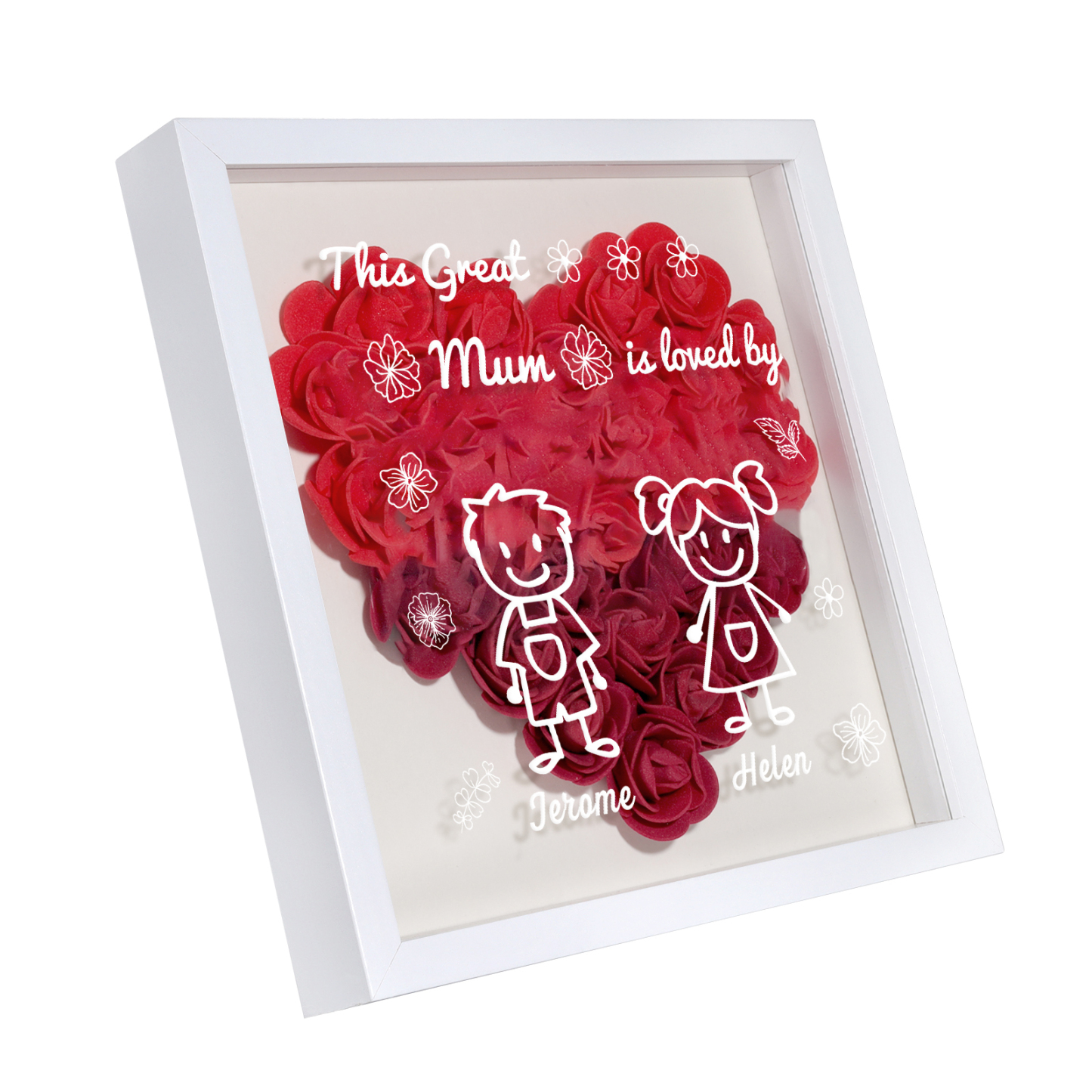 Personalised 3D Floral Shadow Box – Custom 2 Kids&Pets Names –This Great Mum Is Loved By- Gift for Mum, Nan & Loved Ones| Jessemade
