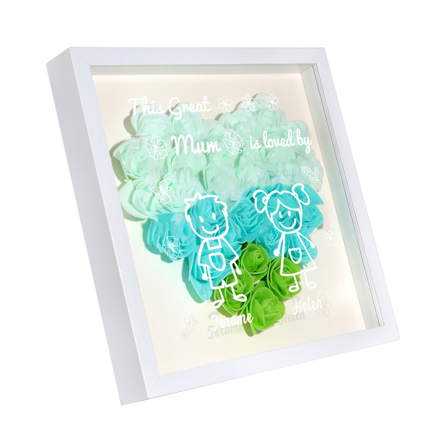 Personalised 3D Floral Shadow Box – Custom 2 Kids&Pets Names –This Great Mum Is Loved By- Gift for Mum, Nan & Loved Ones| Jessemade