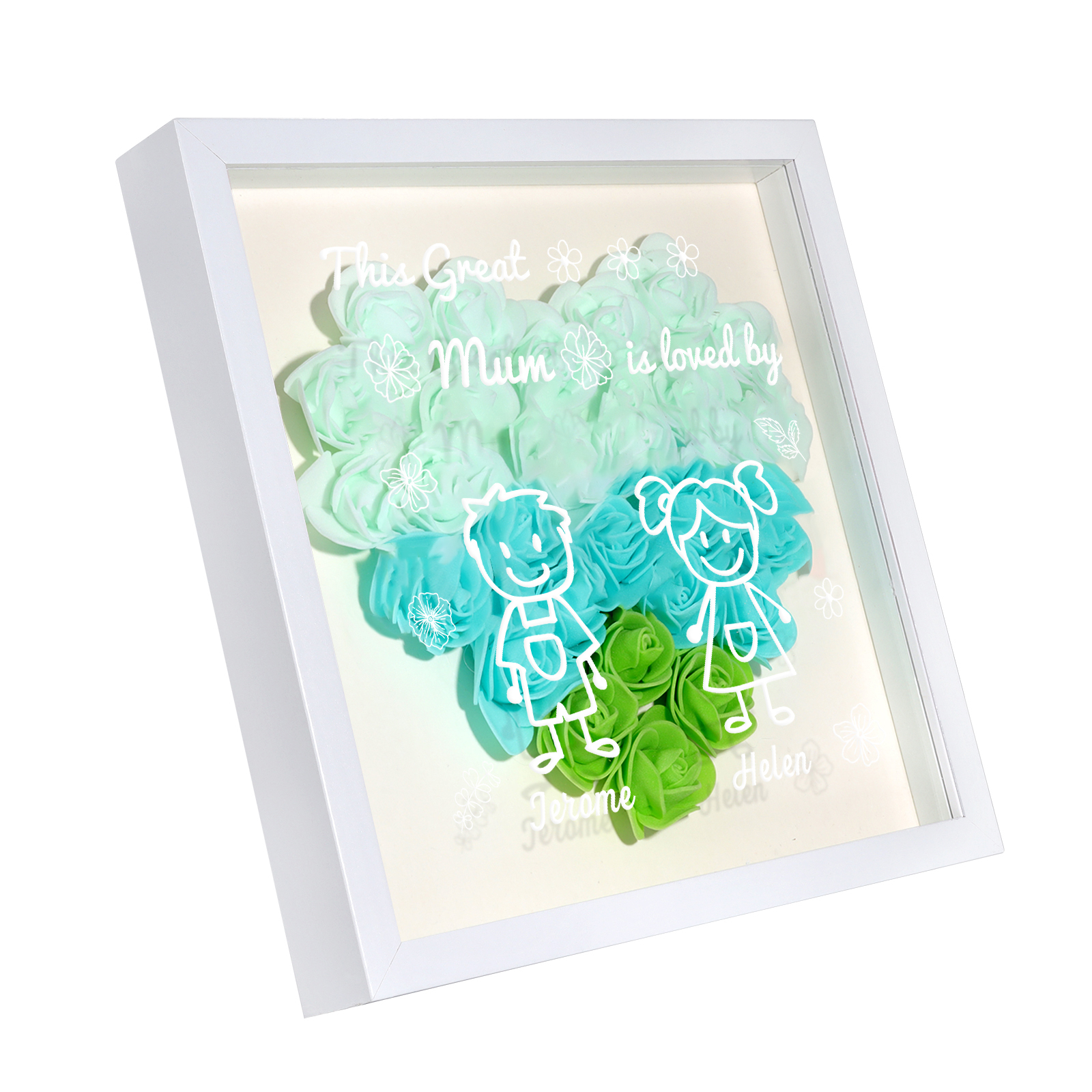 Personalised 3D Floral Shadow Box – Custom 2 Kids&Pets Names –This Great Mum Is Loved By- Gift for Mum, Nan & Loved Ones| Jessemade