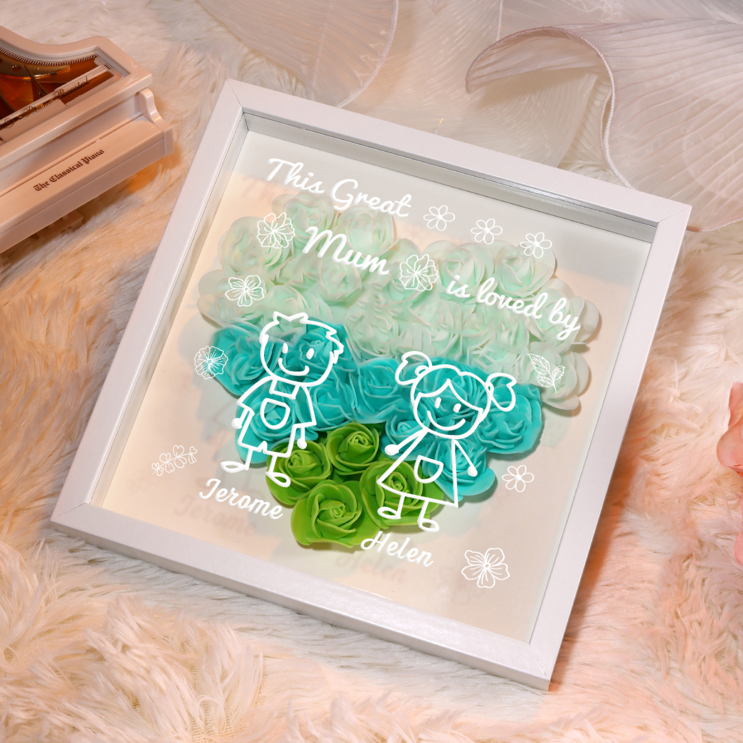 Personalised 3D Floral Shadow Box – Custom 2 Kids&Pets Names –This Great Mum Is Loved By- Gift for Mum, Nan & Loved Ones| Jessemade