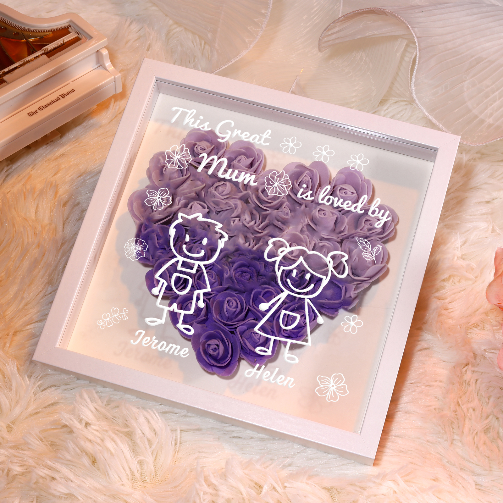 Personalised 3D Floral Shadow Box – Custom 2 Kids&Pets Names –This Great Mum Is Loved By- Gift for Mum, Nan & Loved Ones| Jessemade