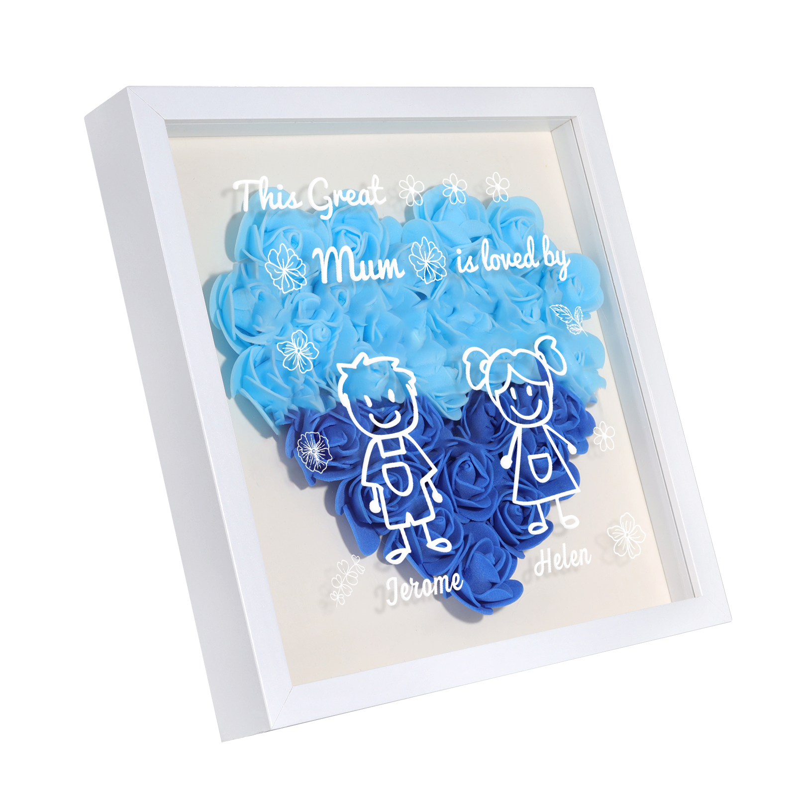 Personalised 3D Floral Shadow Box – Custom 2 Kids&Pets Names –This Great Mum Is Loved By- Gift for Mum, Nan & Loved Ones| Jessemade