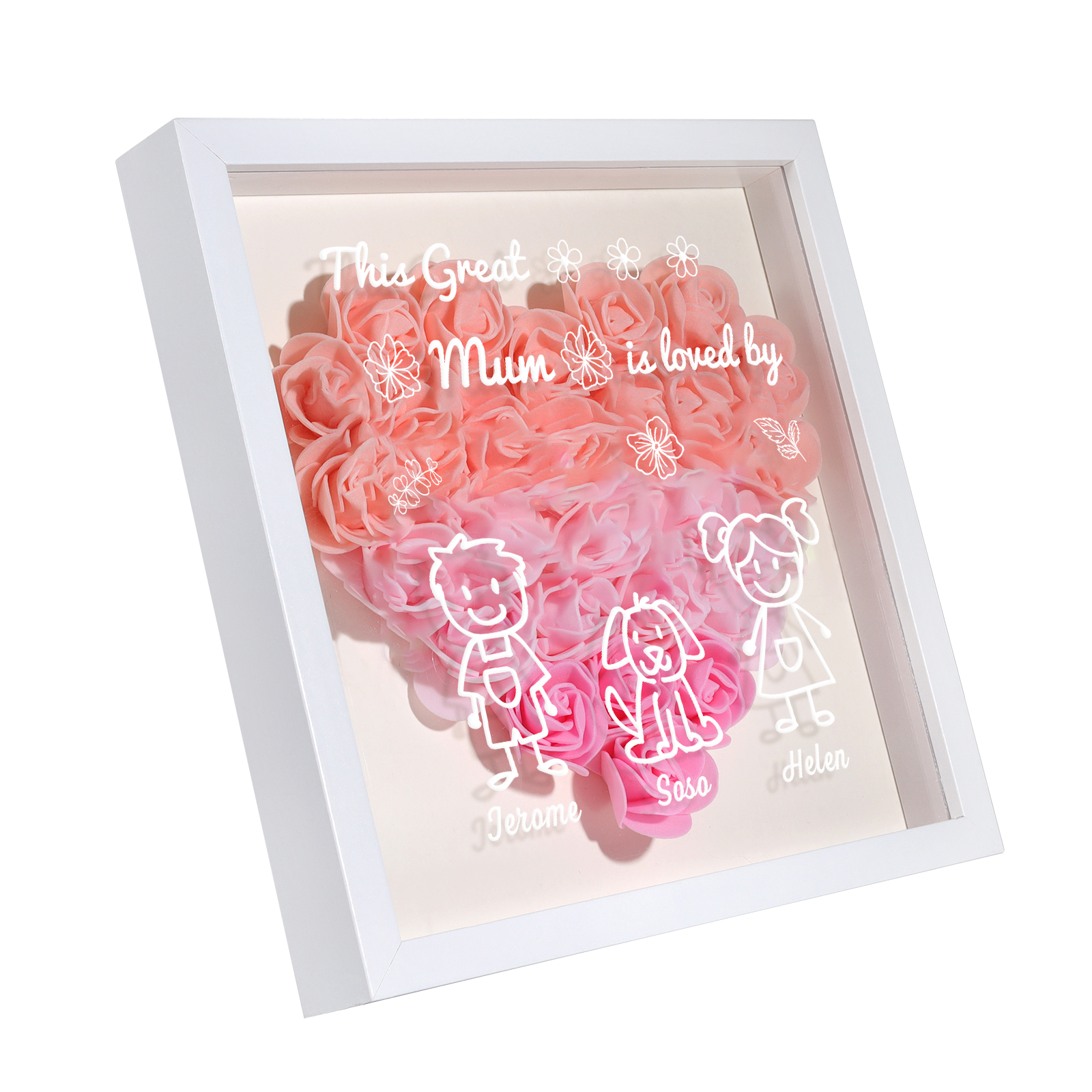 Personalised 3D Floral Shadow Box – Custom 3 Kids&Pets Names –This Great Mum Is Loved By- Gift for Mum, Nan & Loved Ones| Jessemade