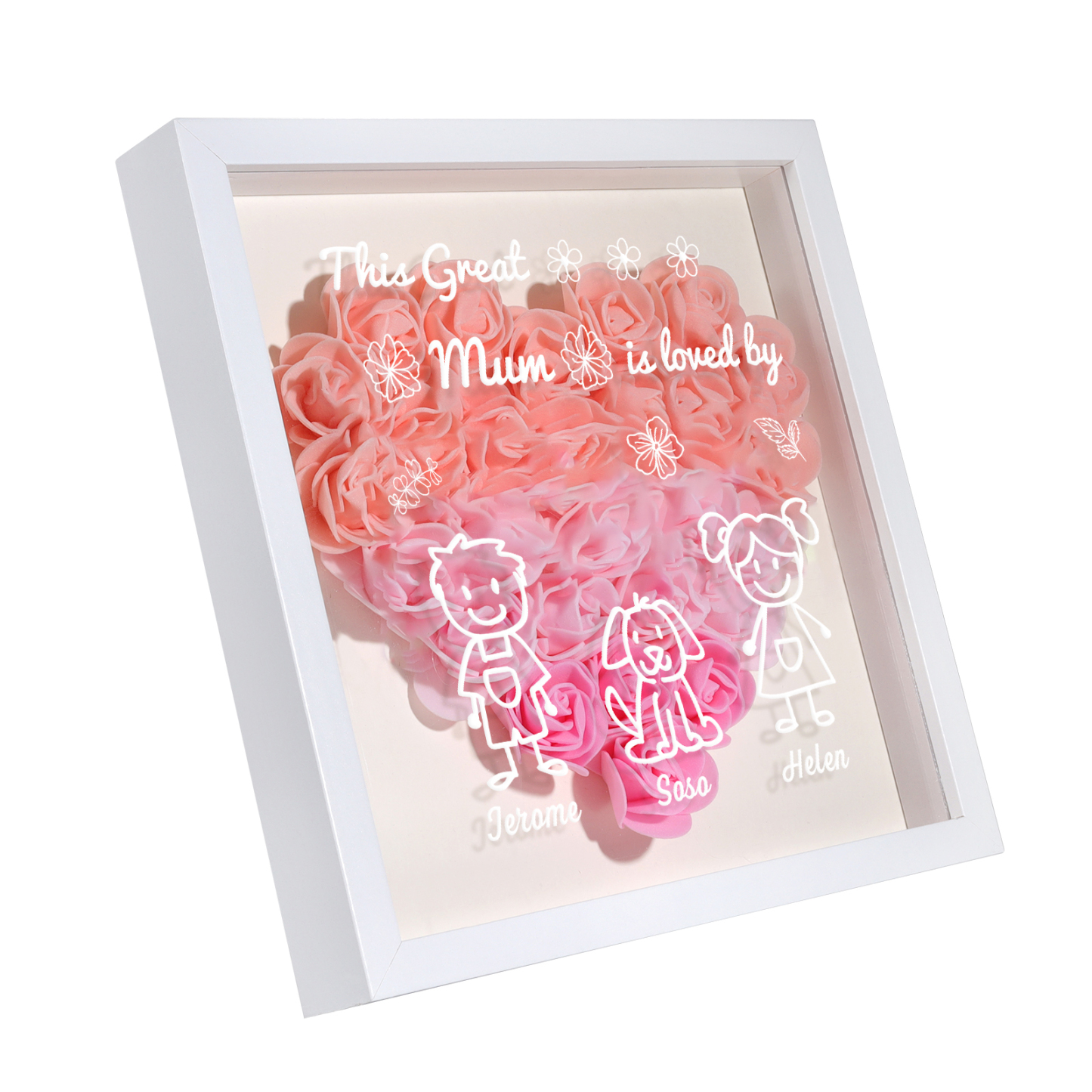 Personalised 3D Floral Shadow Box – Custom 3 Kids&Pets Names –This Great Mum Is Loved By- Gift for Mum, Nan & Loved Ones| Jessemade
