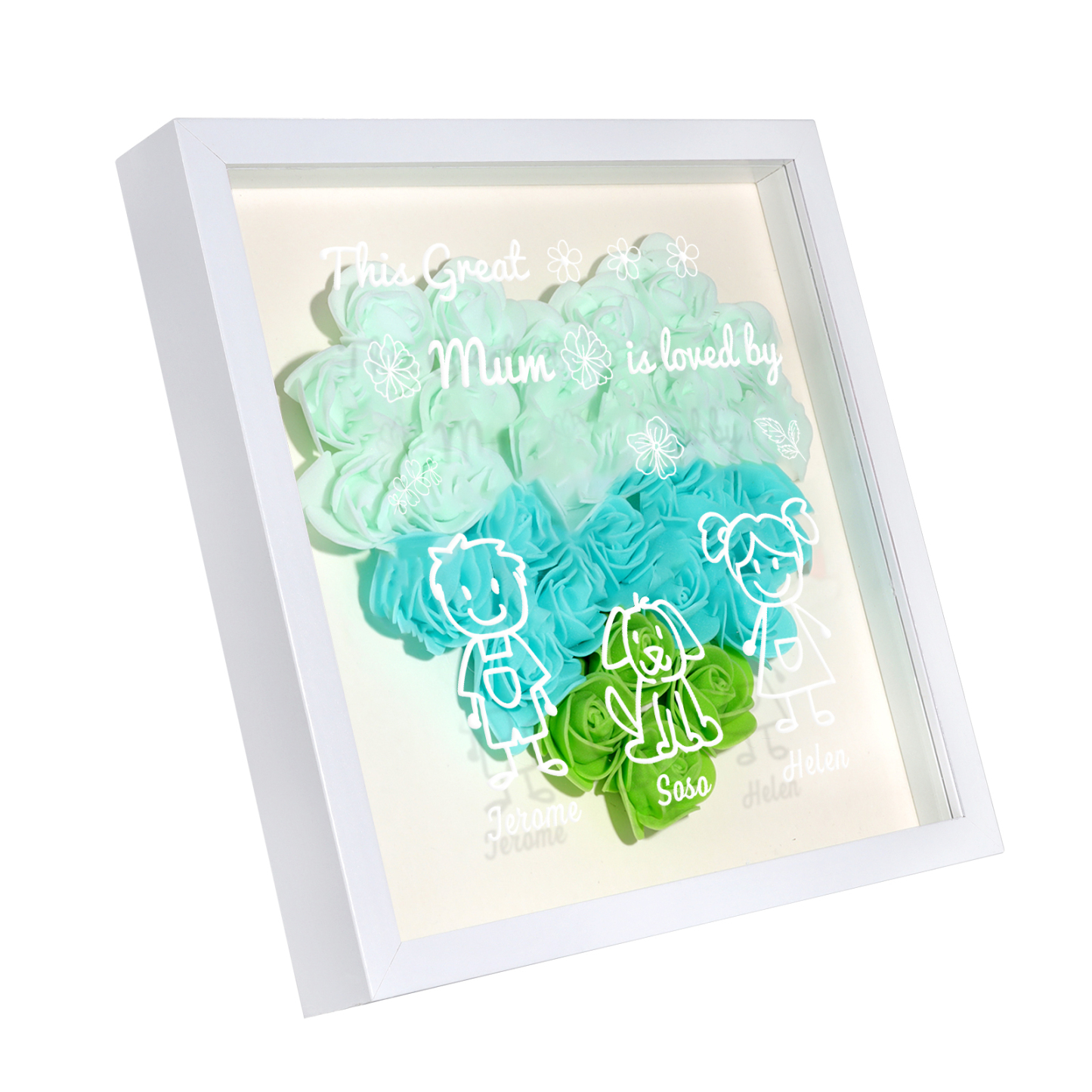 Personalised 3D Floral Shadow Box – Custom 3 Kids&Pets Names –This Great Mum Is Loved By- Gift for Mum, Nan & Loved Ones| Jessemade