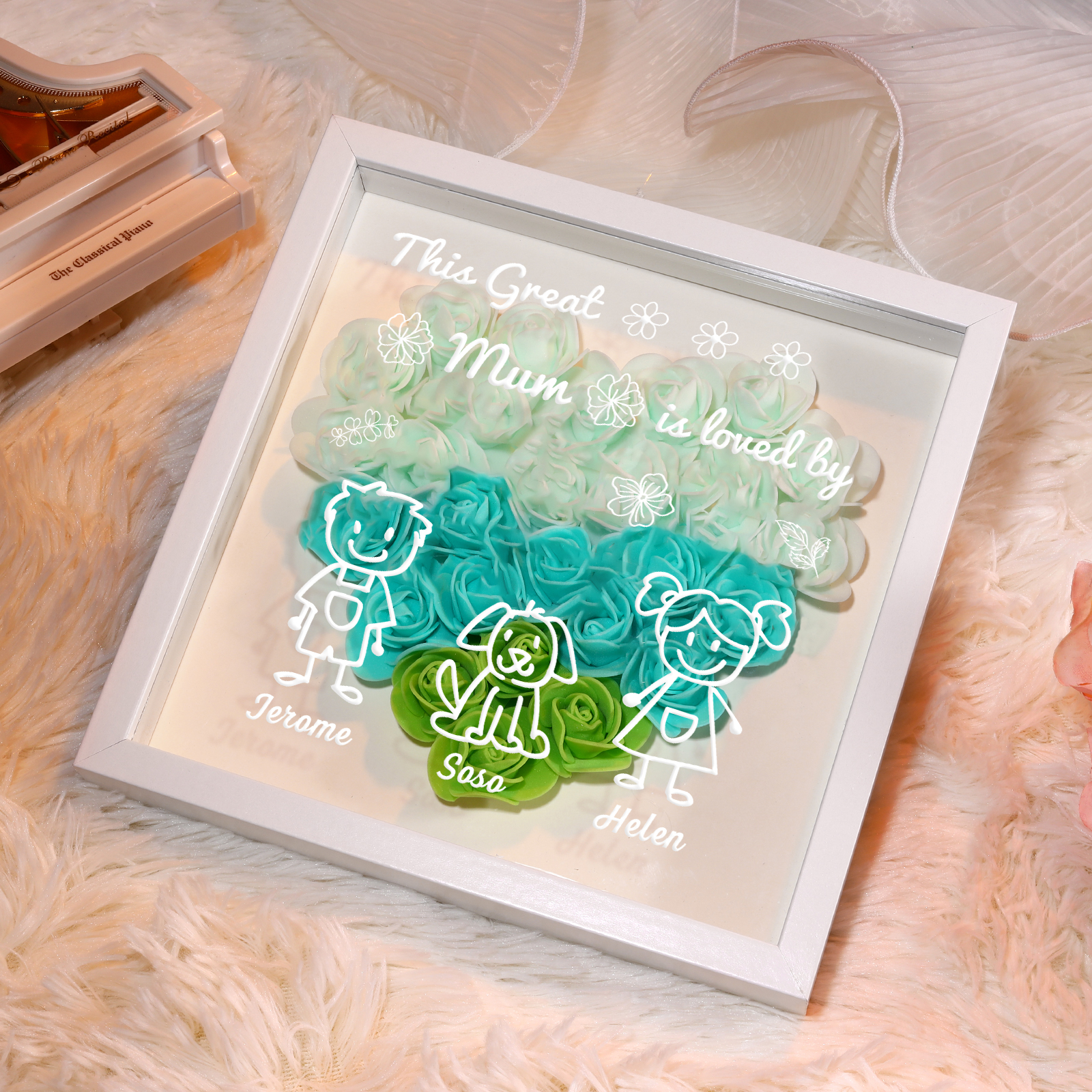 Personalised 3D Floral Shadow Box – Custom 3 Kids&Pets Names –This Great Mum Is Loved By- Gift for Mum, Nan & Loved Ones| Jessemade