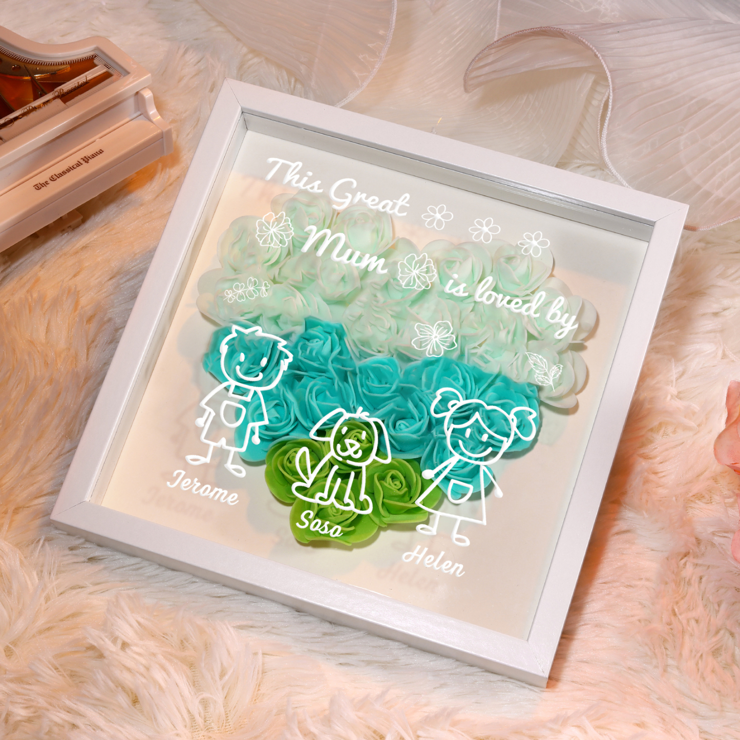 Personalised 3D Floral Shadow Box – Custom 3 Kids&Pets Names –This Great Mum Is Loved By- Gift for Mum, Nan & Loved Ones| Jessemade