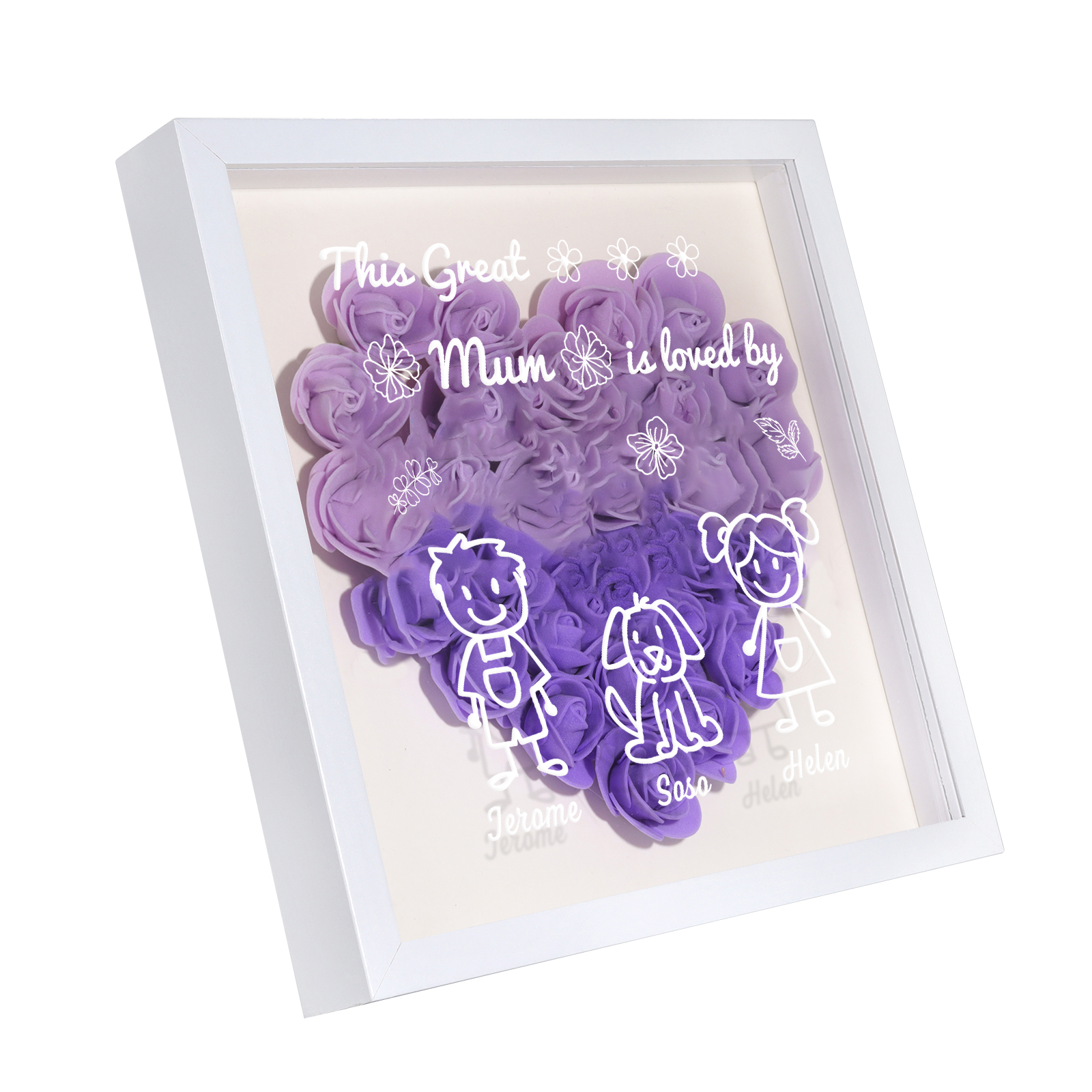 Personalised 3D Floral Shadow Box – Custom 3 Kids&Pets Names –This Great Mum Is Loved By- Gift for Mum, Nan & Loved Ones| Jessemade