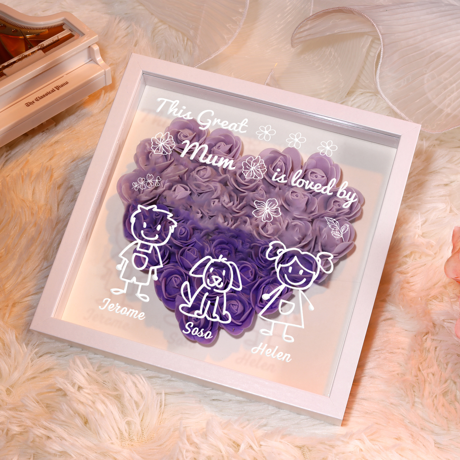 Personalised 3D Floral Shadow Box – Custom 3 Kids&Pets Names –This Great Mum Is Loved By- Gift for Mum, Nan & Loved Ones| Jessemade