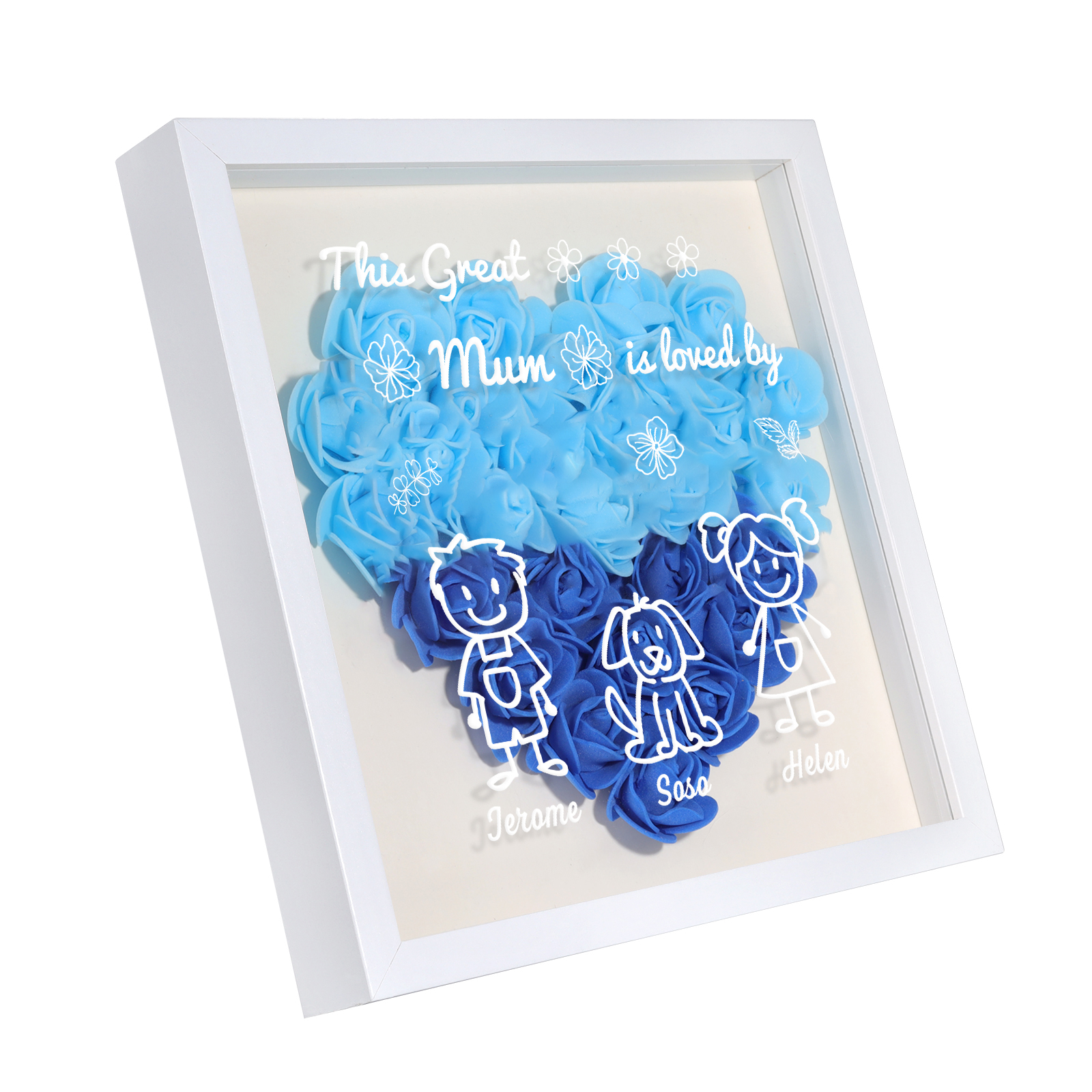Personalised 3D Floral Shadow Box – Custom 3 Kids&Pets Names –This Great Mum Is Loved By- Gift for Mum, Nan & Loved Ones| Jessemade