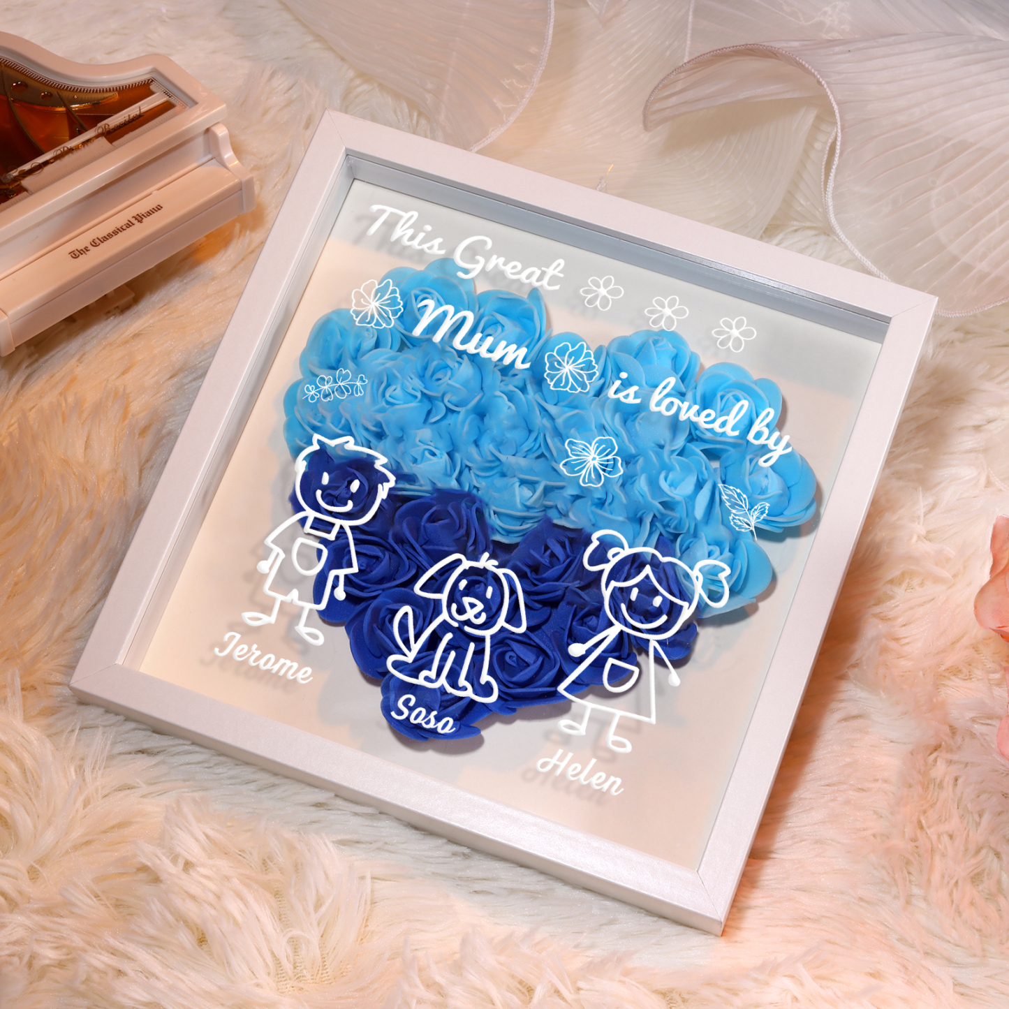 Personalised 3D Floral Shadow Box – Custom 3 Kids&Pets Names –This Great Mum Is Loved By- Gift for Mum, Nan & Loved Ones| Jessemade
