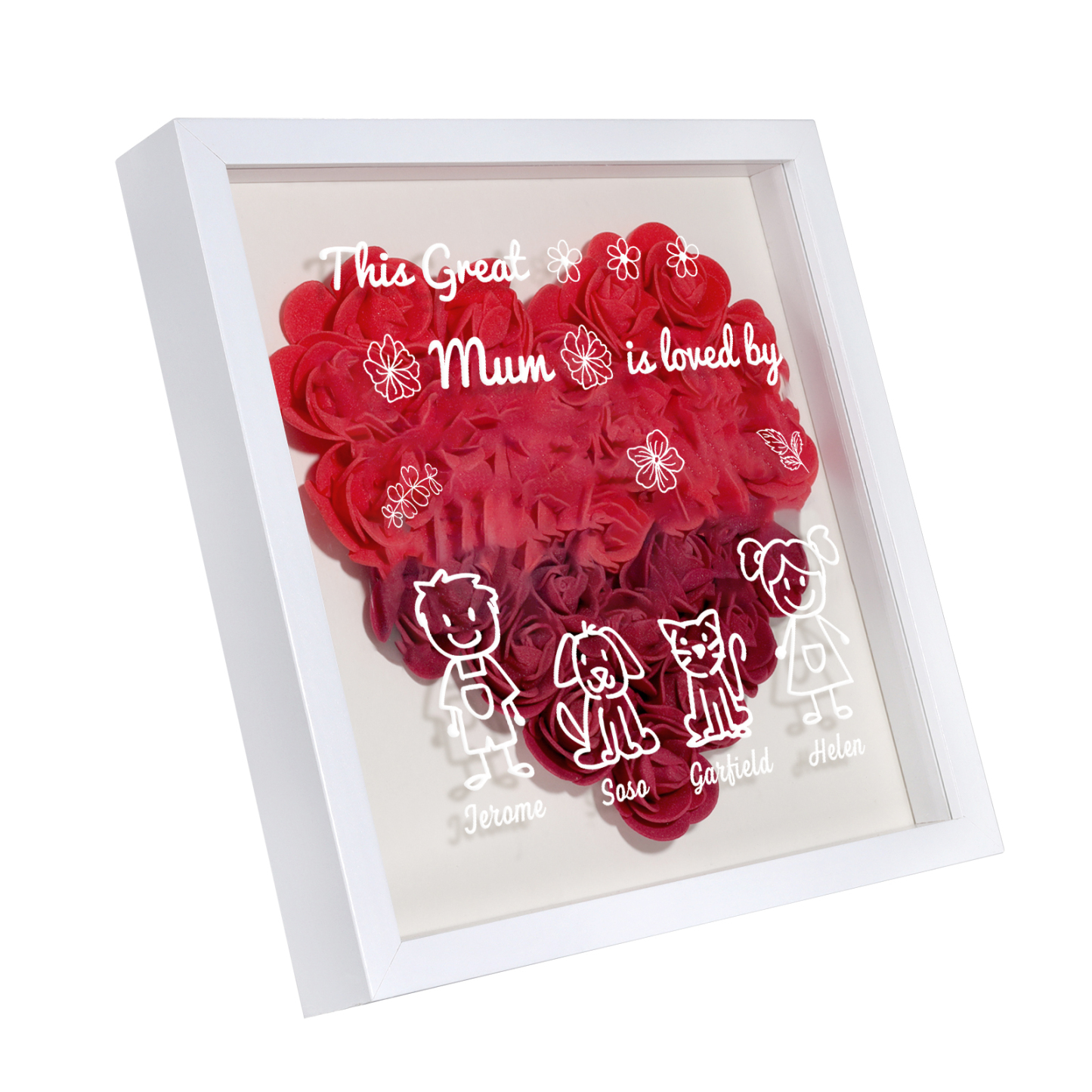 Personalised 3D Floral Shadow Box – Custom 4 Kids&Pets Names –This Great Mum Is Loved By- Gift for Mum, Nan & Loved Ones| Jessemade