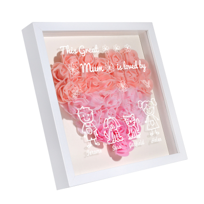 Personalised 3D Floral Shadow Box – Custom 4 Kids&Pets Names –This Great Mum Is Loved By- Gift for Mum, Nan & Loved Ones| Jessemade