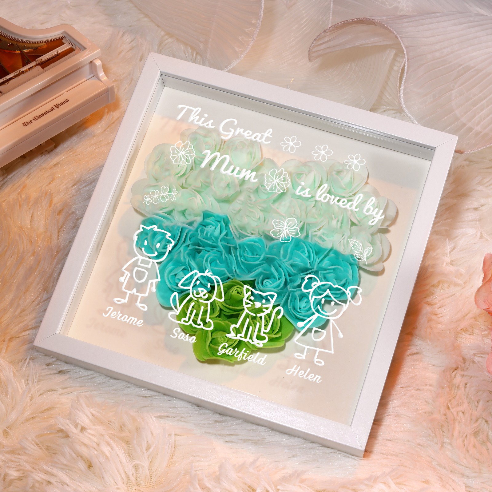 Personalised 3D Floral Shadow Box – Custom 4 Kids&Pets Names –This Great Mum Is Loved By- Gift for Mum, Nan & Loved Ones| Jessemade