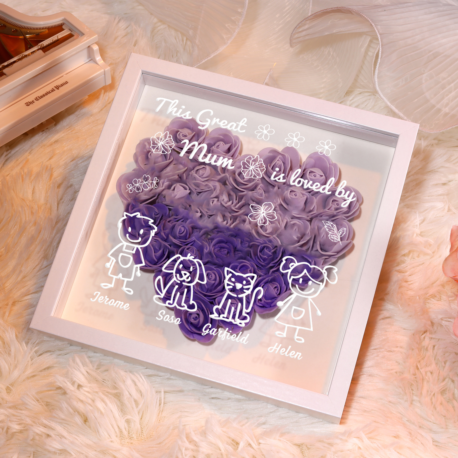 Personalised 3D Floral Shadow Box – Custom 4 Kids&Pets Names –This Great Mum Is Loved By- Gift for Mum, Nan & Loved Ones| Jessemade