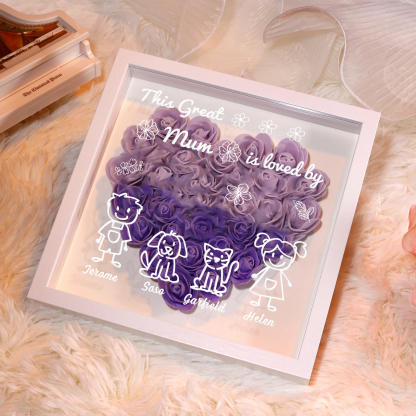 Personalised 3D Floral Shadow Box – Custom 4 Kids&Pets Names –This Great Mum Is Loved By- Gift for Mum, Nan & Loved Ones| Jessemade