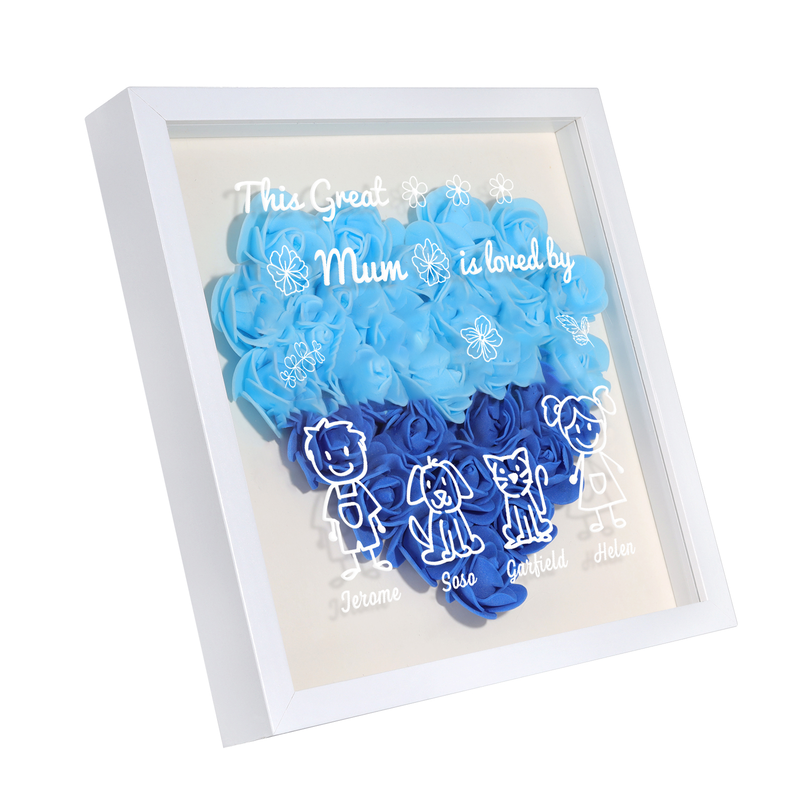 Personalised 3D Floral Shadow Box – Custom 4 Kids&Pets Names –This Great Mum Is Loved By- Gift for Mum, Nan & Loved Ones| Jessemade