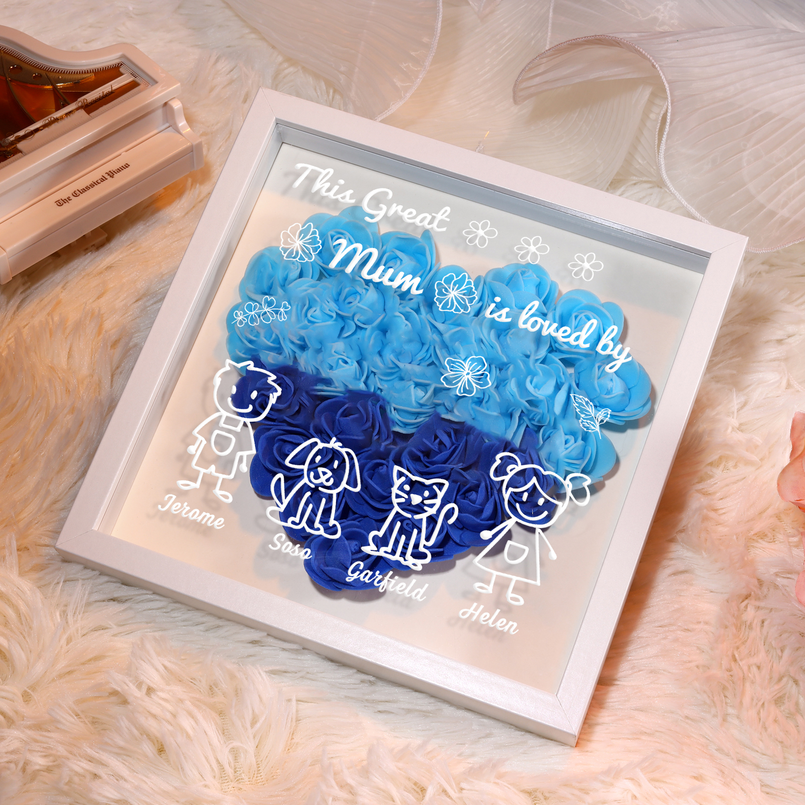 Personalised 3D Floral Shadow Box – Custom 4 Kids&Pets Names –This Great Mum Is Loved By- Gift for Mum, Nan & Loved Ones| Jessemade