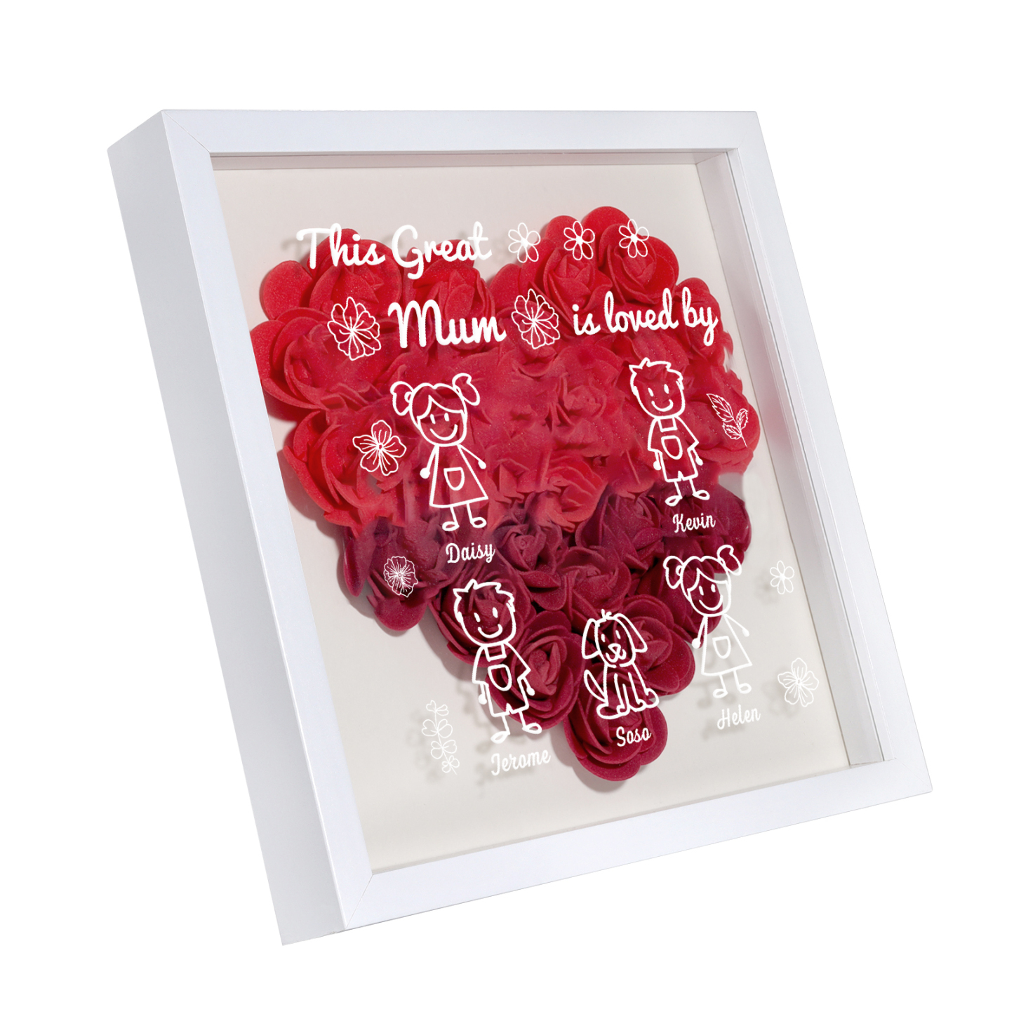 Personalised 3D Floral Shadow Box – Custom 5 Kids&Pets Names –This Great Mum Is Loved By- Gift for Mum, Nan & Loved Ones| Jessemade