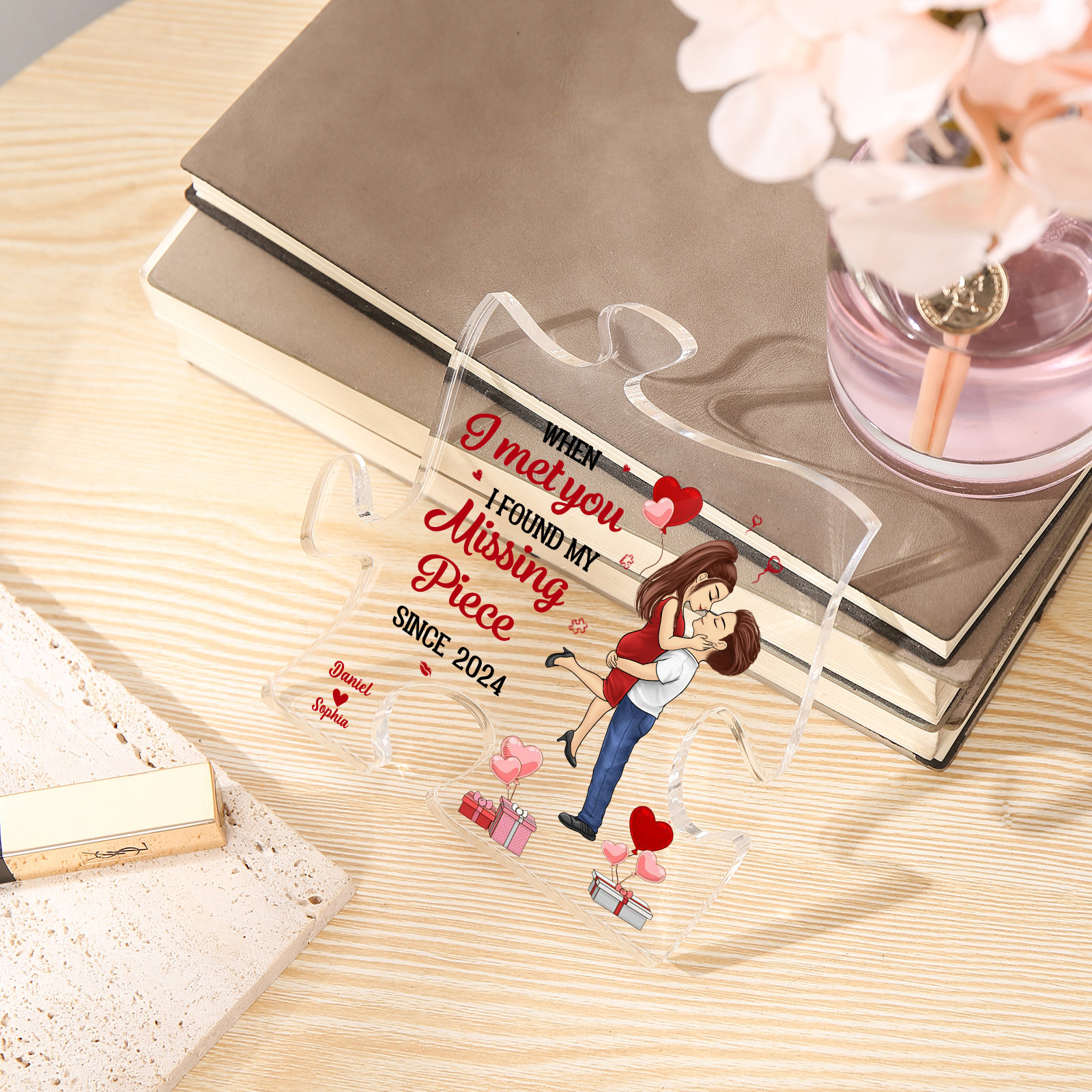 Personalized Acrylic Puzzle Plaque Custom 2 Names & 1 Year Ornament Couple Gift - When I Met You, I Found My Missing Piece