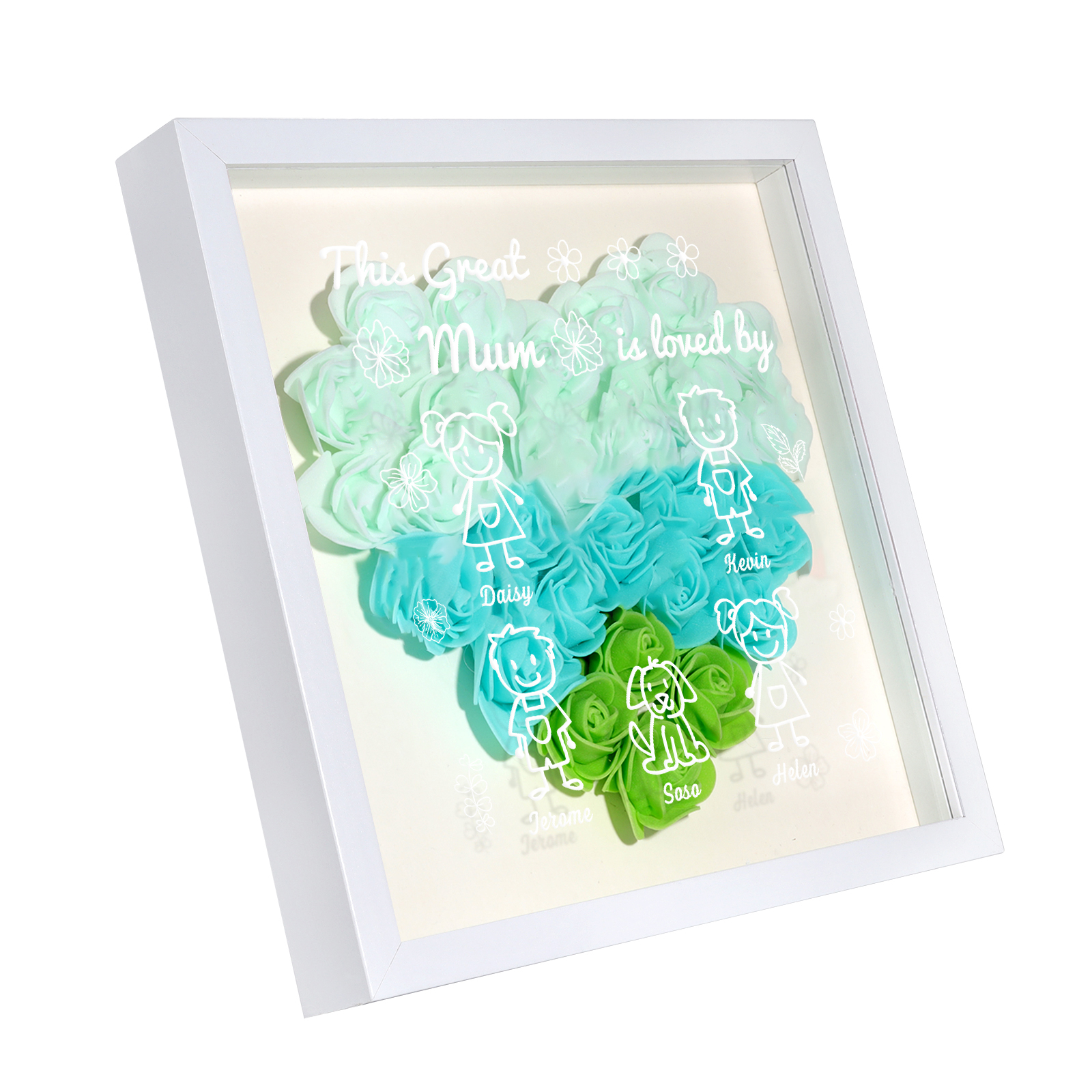 Personalised 3D Floral Shadow Box – Custom 5 Kids&Pets Names –This Great Mum Is Loved By- Gift for Mum, Nan & Loved Ones| Jessemade