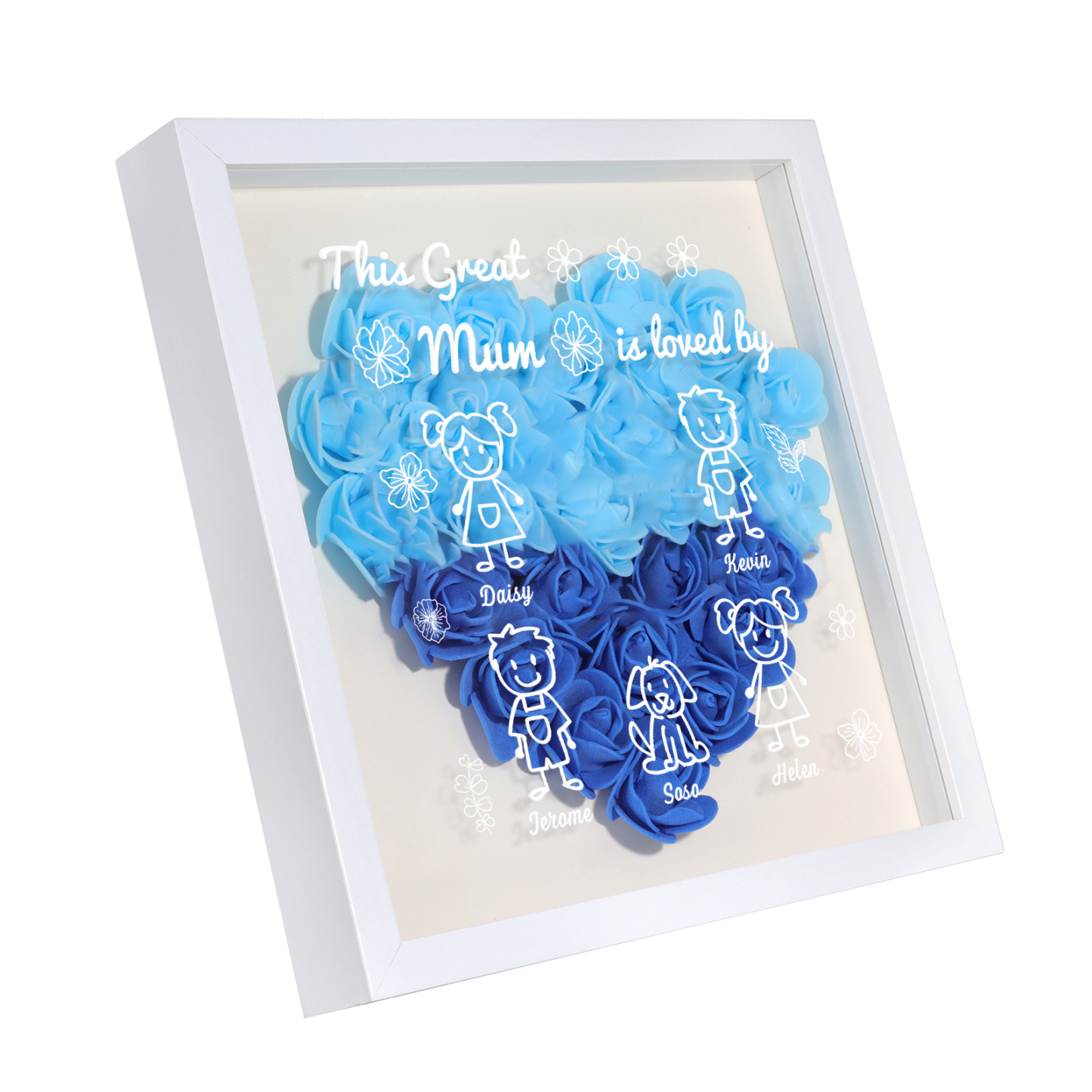 Personalised 3D Floral Shadow Box – Custom 5 Kids&Pets Names –This Great Mum Is Loved By- Gift for Mum, Nan & Loved Ones| Jessemade