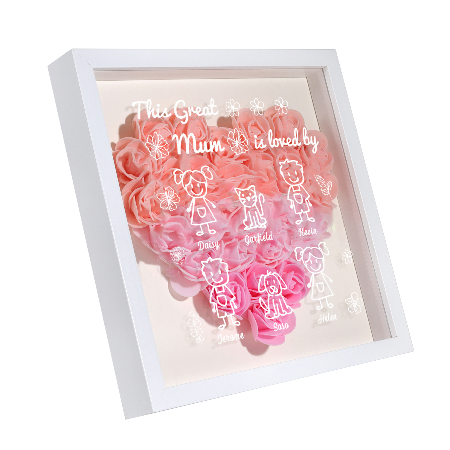Personalised 3D Floral Shadow Box – Custom 6 Kids&Pets Names –This Great Mum Is Loved By- Gift for Mum, Nan & Loved Ones| Jessemade