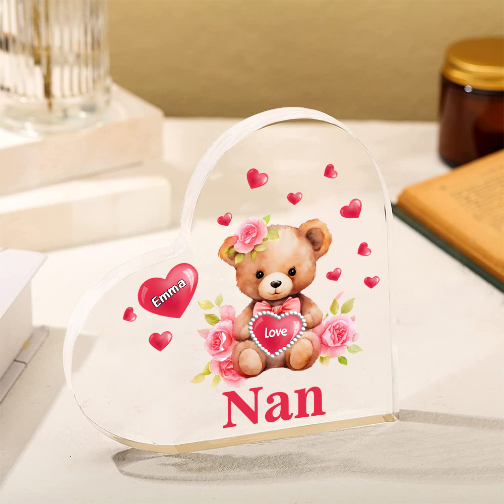 1 Name-Personalized Bear Acrylic Heart Keepsake Custom Text Acrylic Plaque Ornaments Gifts for Nan