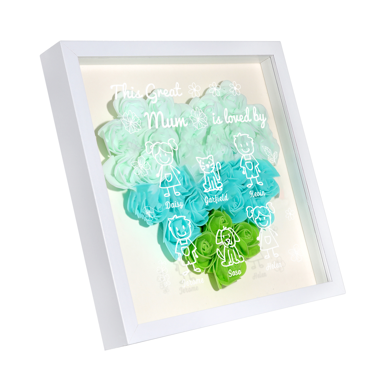 Personalised 3D Floral Shadow Box – Custom 6 Kids&Pets Names –This Great Mum Is Loved By- Gift for Mum, Nan & Loved Ones| Jessemade