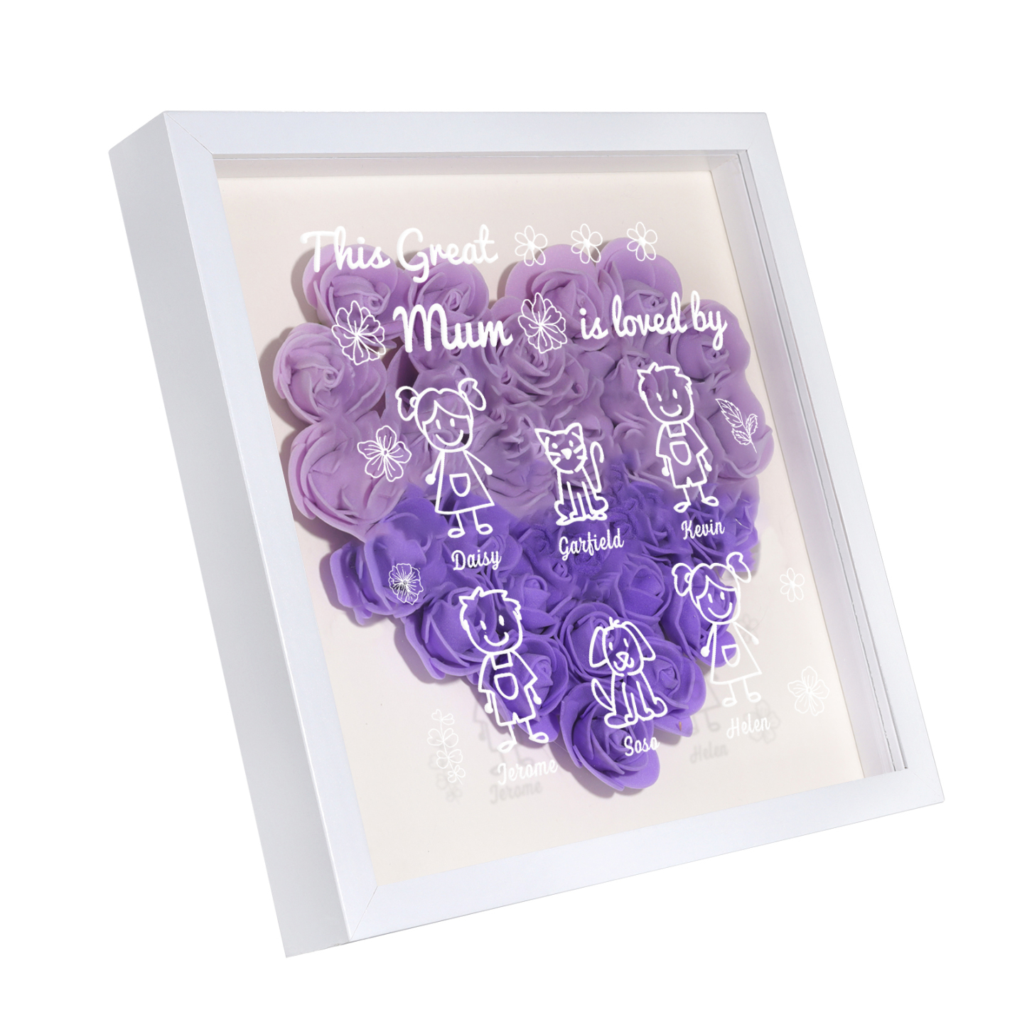 Personalised 3D Floral Shadow Box – Custom 6 Kids&Pets Names –This Great Mum Is Loved By- Gift for Mum, Nan & Loved Ones| Jessemade