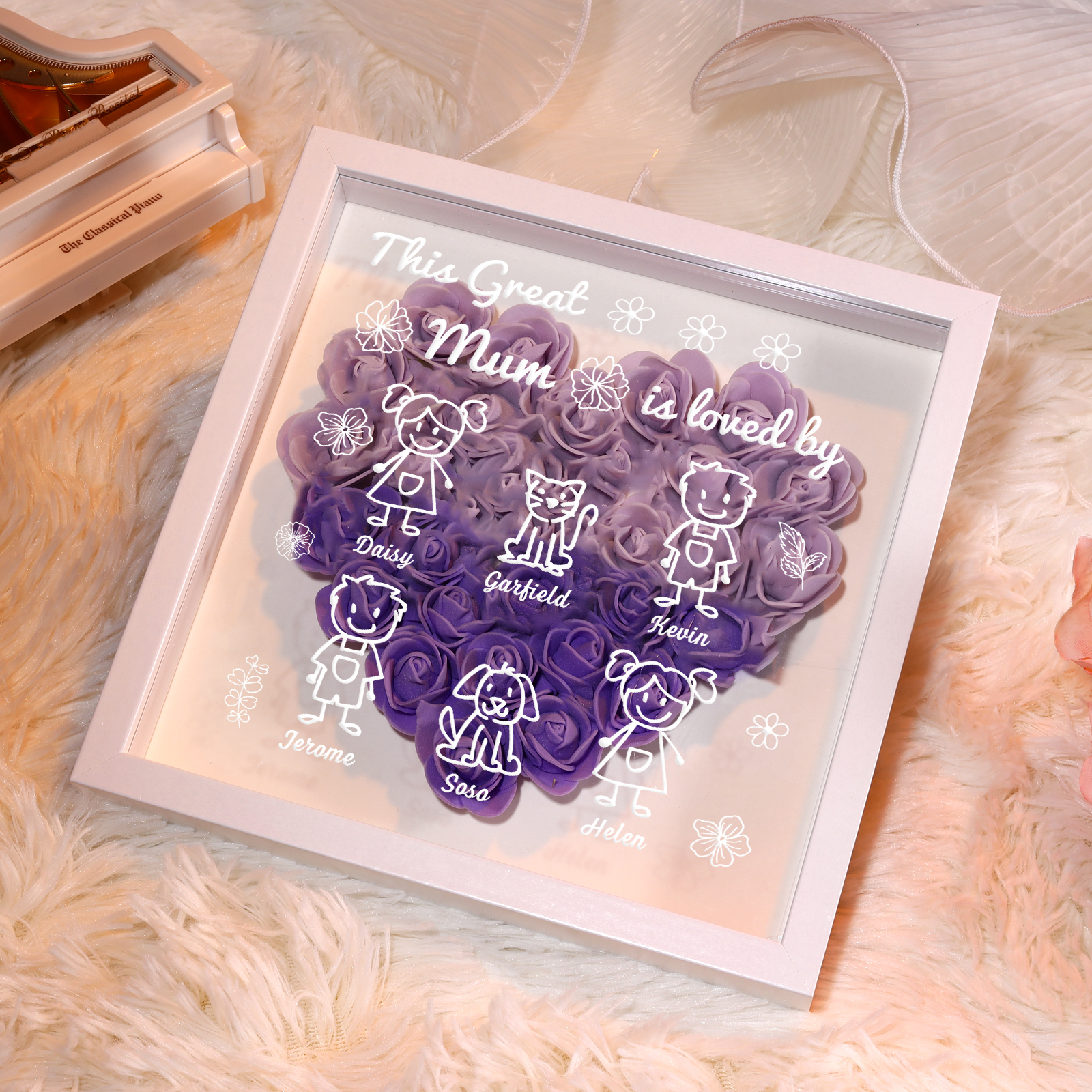 Personalised 3D Floral Shadow Box – Custom 6 Kids&Pets Names –This Great Mum Is Loved By- Gift for Mum, Nan & Loved Ones| Jessemade
