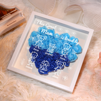 Personalised 3D Floral Shadow Box – Custom 6 Kids&Pets Names –This Great Mum Is Loved By- Gift for Mum, Nan & Loved Ones| Jessemade