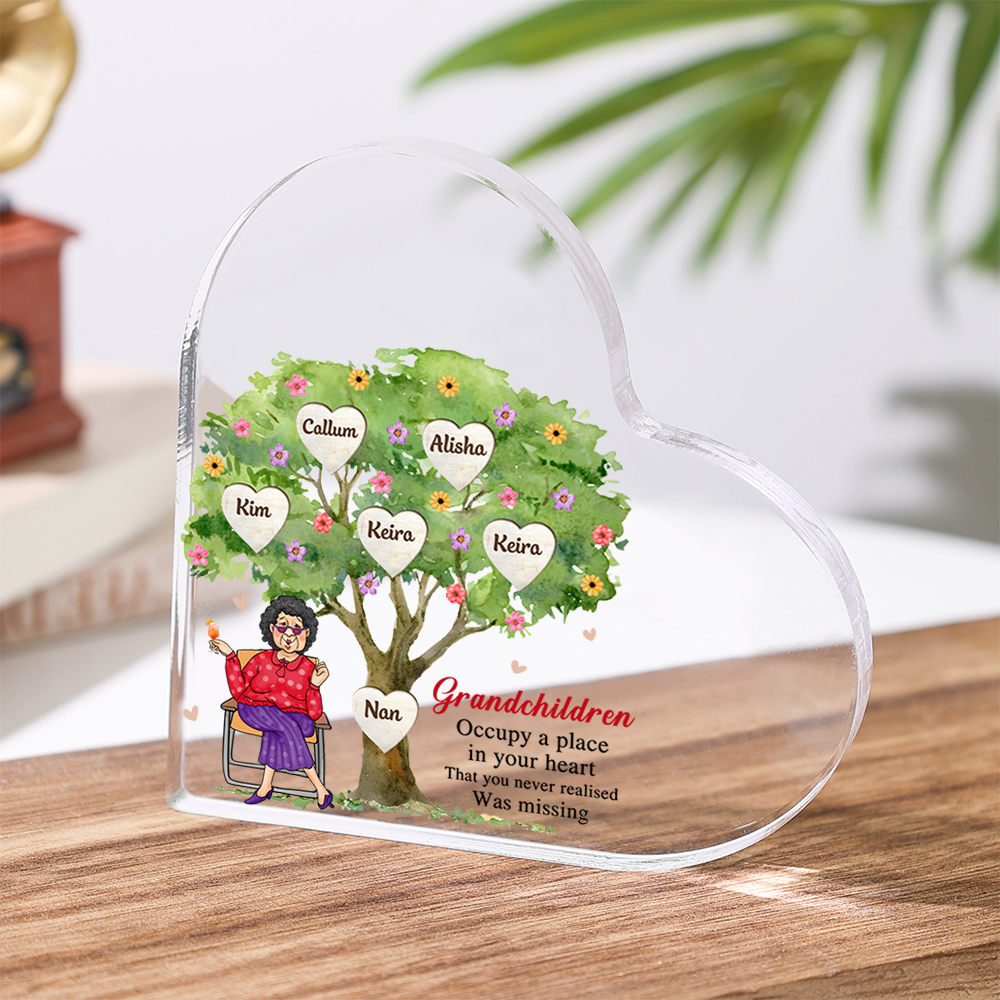 Personalised Heart Acrylic Plaque, Custom Family Tree Gift for Nan | Jessemade
