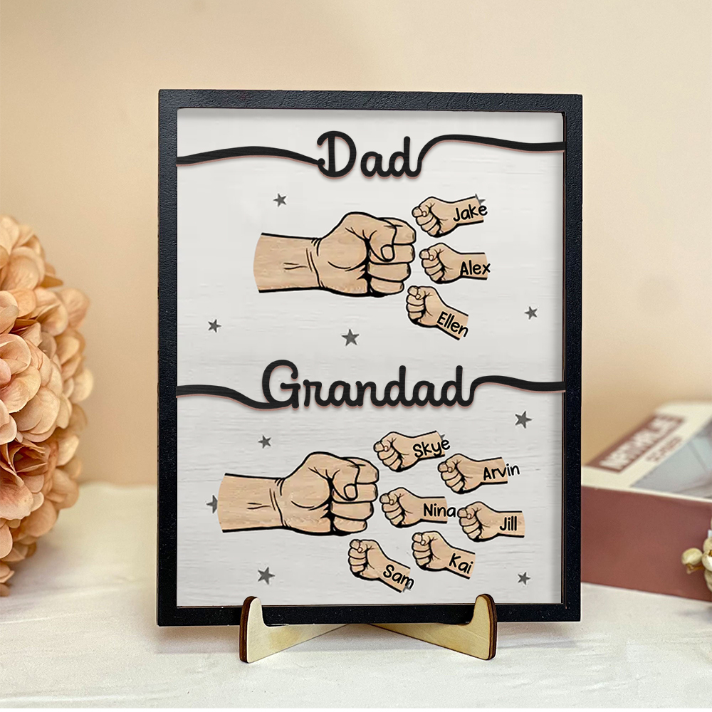 2-14 Names Personalised Fist Bump Wooden Ornaments Gift for Grandad/Dad