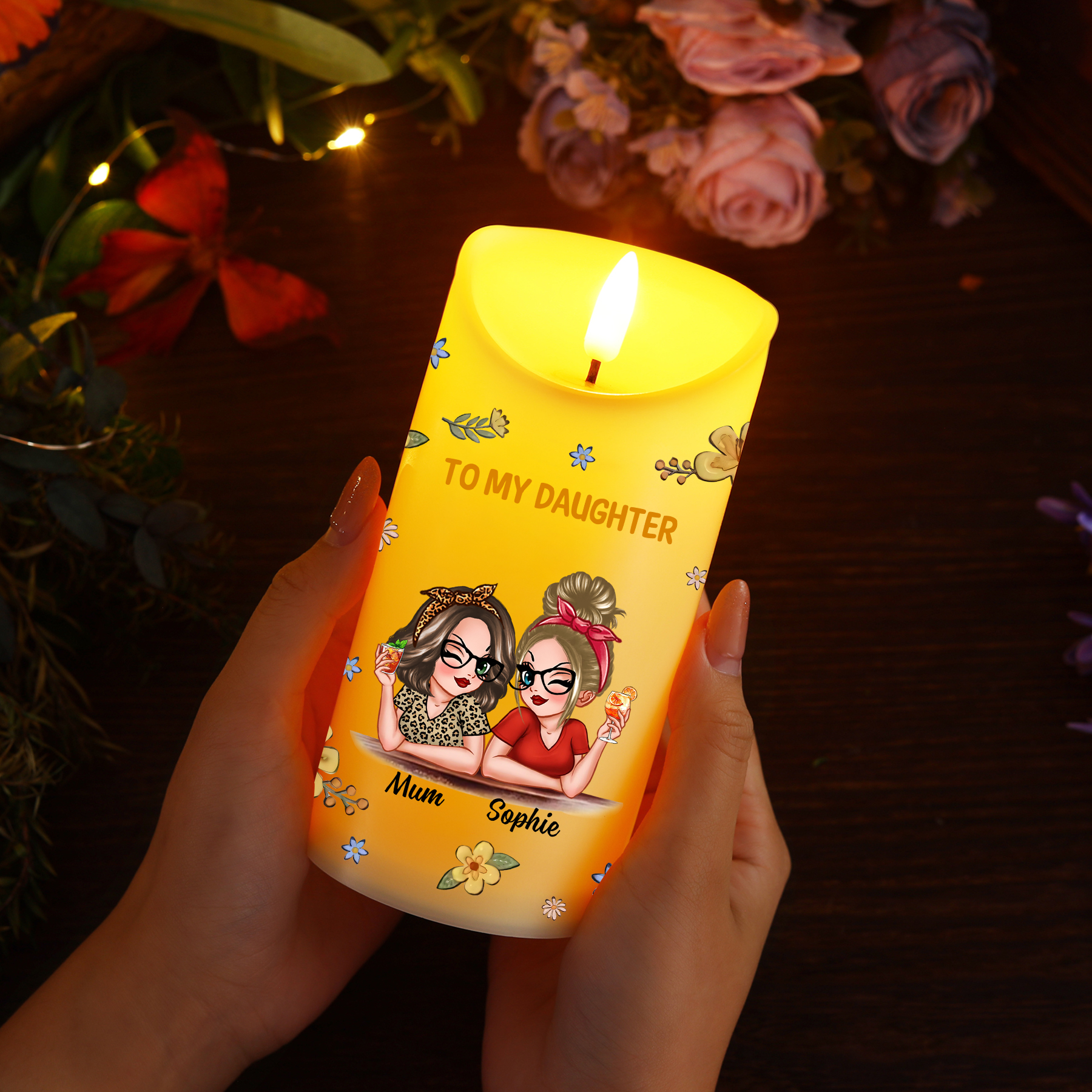 Personalised LED Candle from Mum to Daughter – Custom Names with Heartfelt Message | Jessemade
