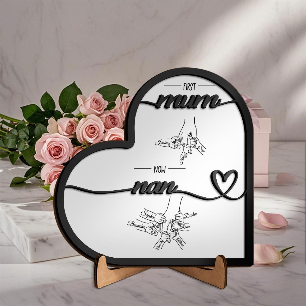 Personalised “First Mum, Now Grandma” Wooden Heart Sign – Custom Names Plaque for Mother’s Day | Jessemade